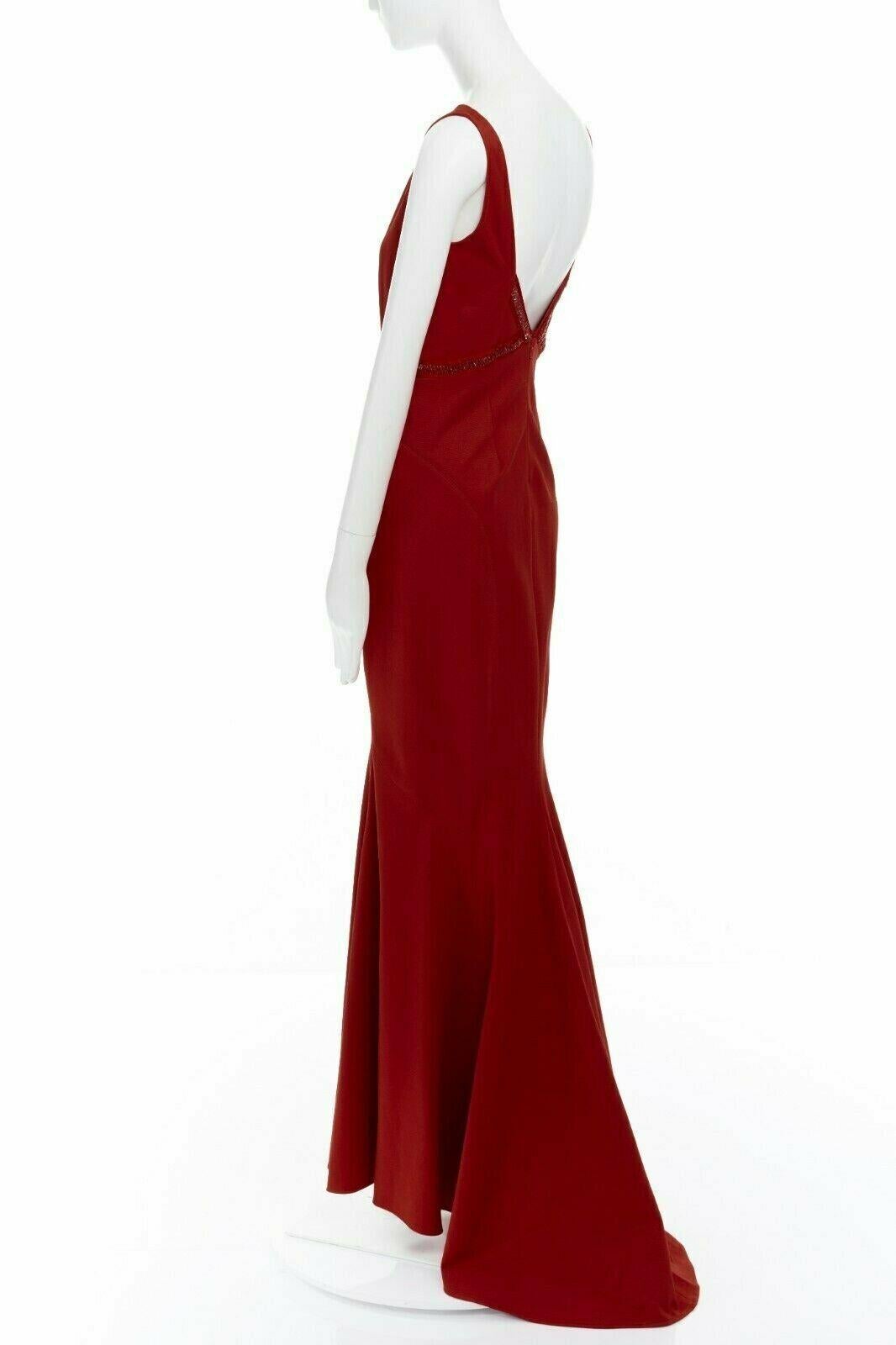 Red ZAC POSEN red bead embellished waist open back stretch flared hem ball gown M