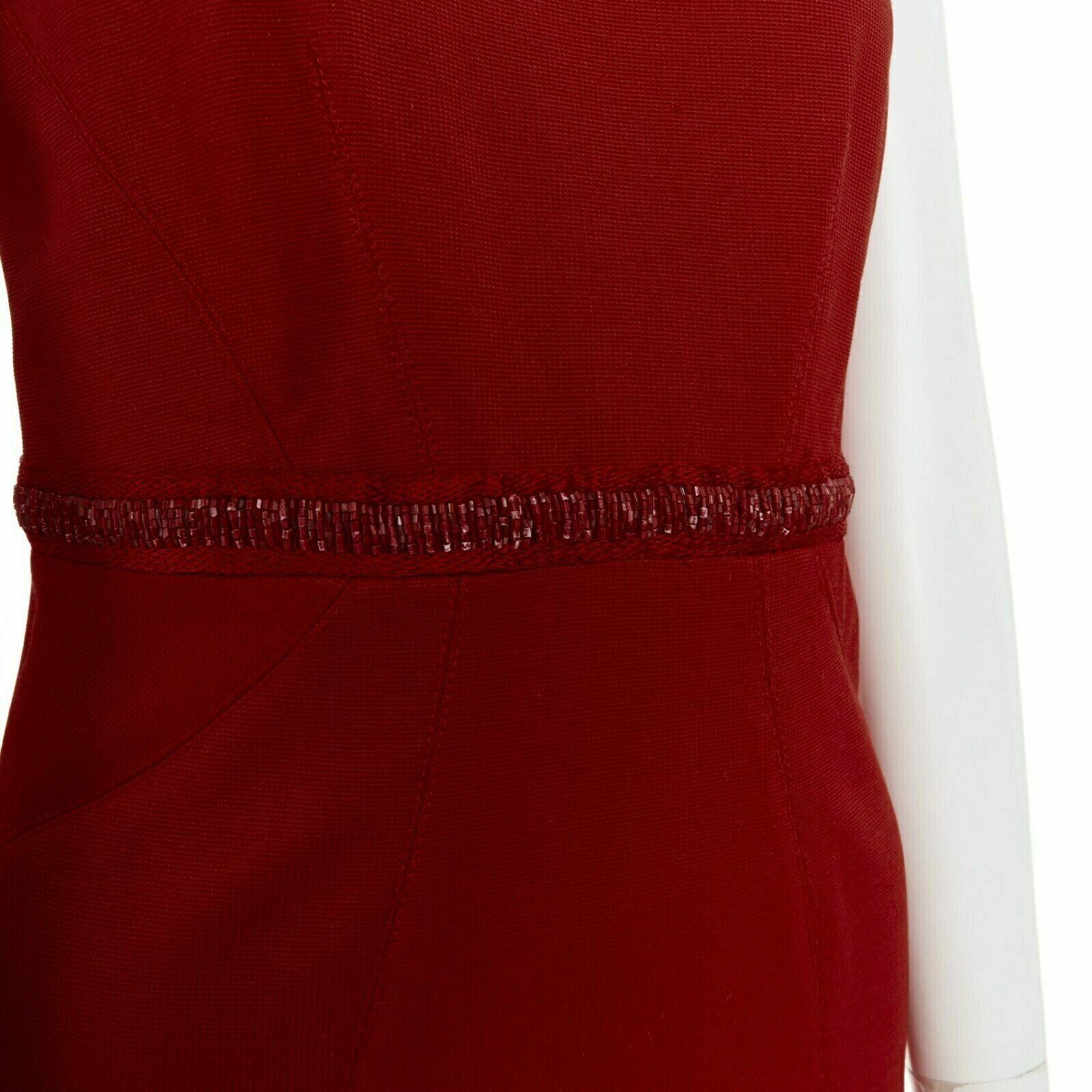 Women's ZAC POSEN red bead embellished waist open back stretch flared hem ball gown M