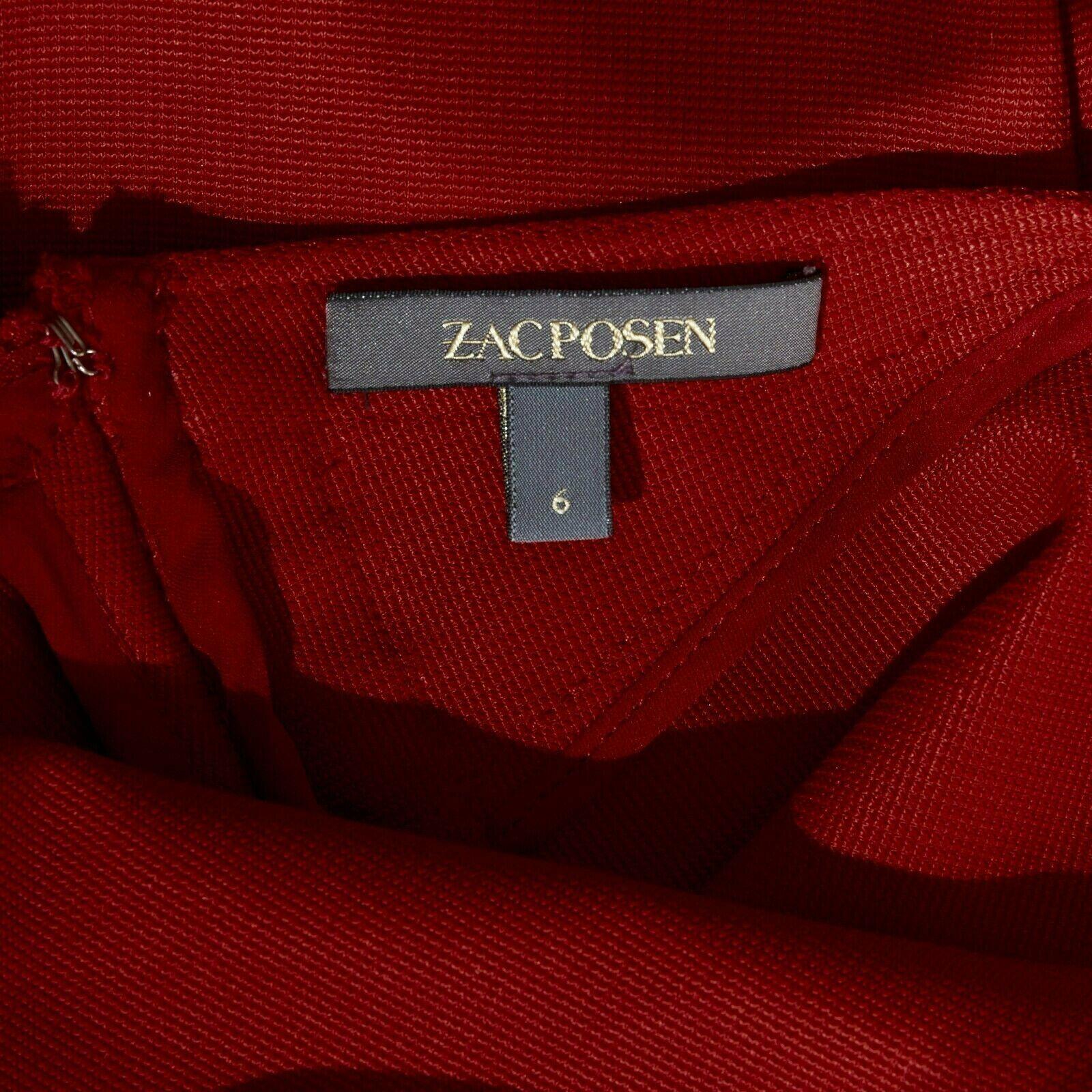 ZAC POSEN red bead embellished waist open back stretch flared hem ball gown M 1