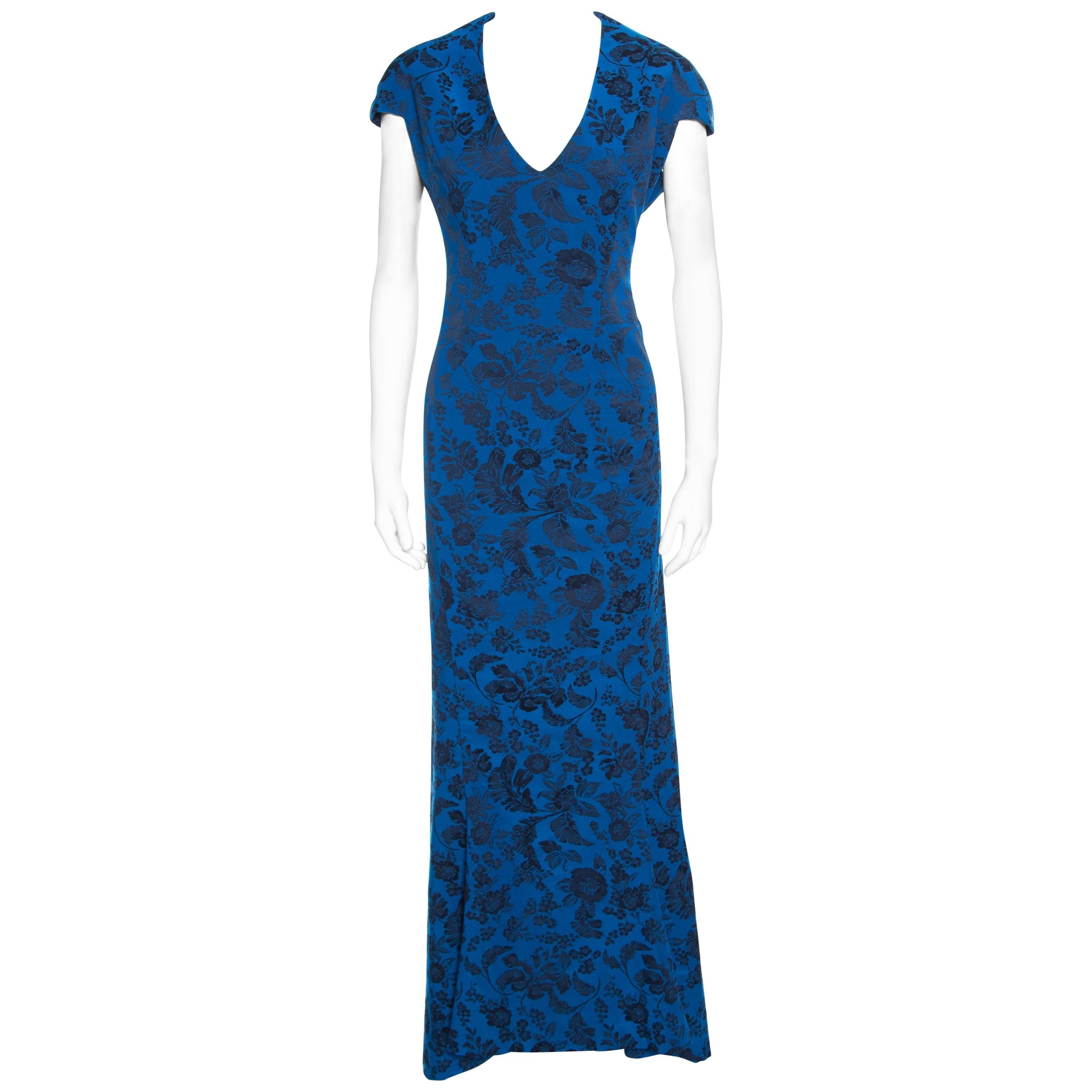 Zac Posen Royal Blue Floral Jacquard Cap Sleeve Mermaid Gown XL