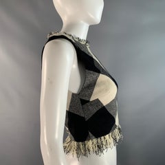 Zac Posen Taglia 0 Nero, Bianco, Lana e Poliestere, Top con frange a scacchiera