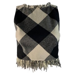 Zac Posen Taglia 0 Nero, Bianco, Lana e Poliestere, Top con frange a scacchiera