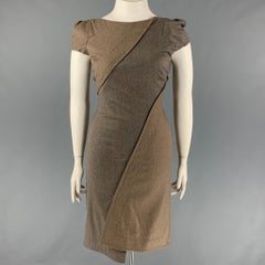 ZAC POSEN Size 10 Grey Brown Wool Blend Stripe Shift Dress