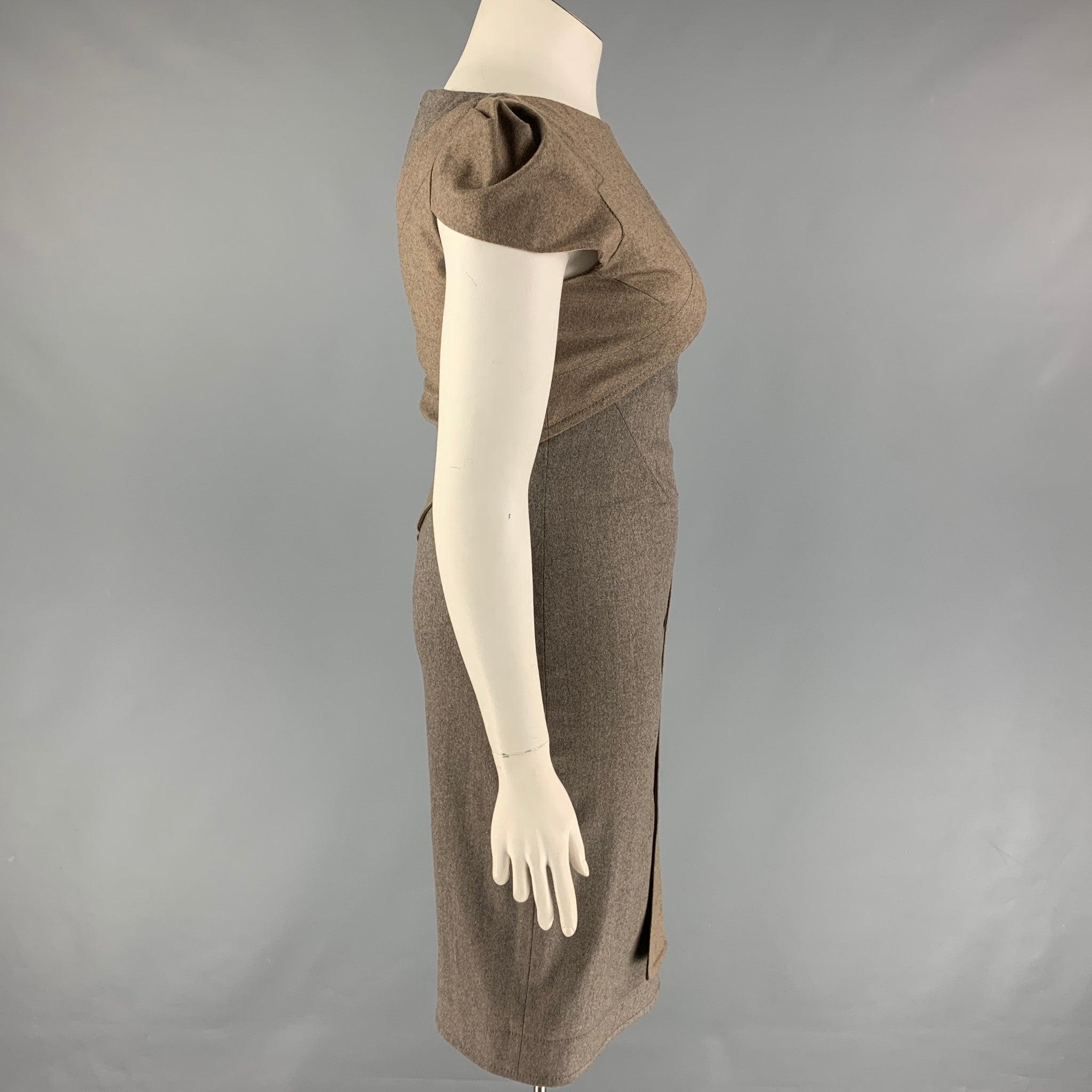 ZAC POSEN Size 10 Grey Brown Wool Blend Stripe Shift Dress In Good Condition For Sale In San Francisco, CA