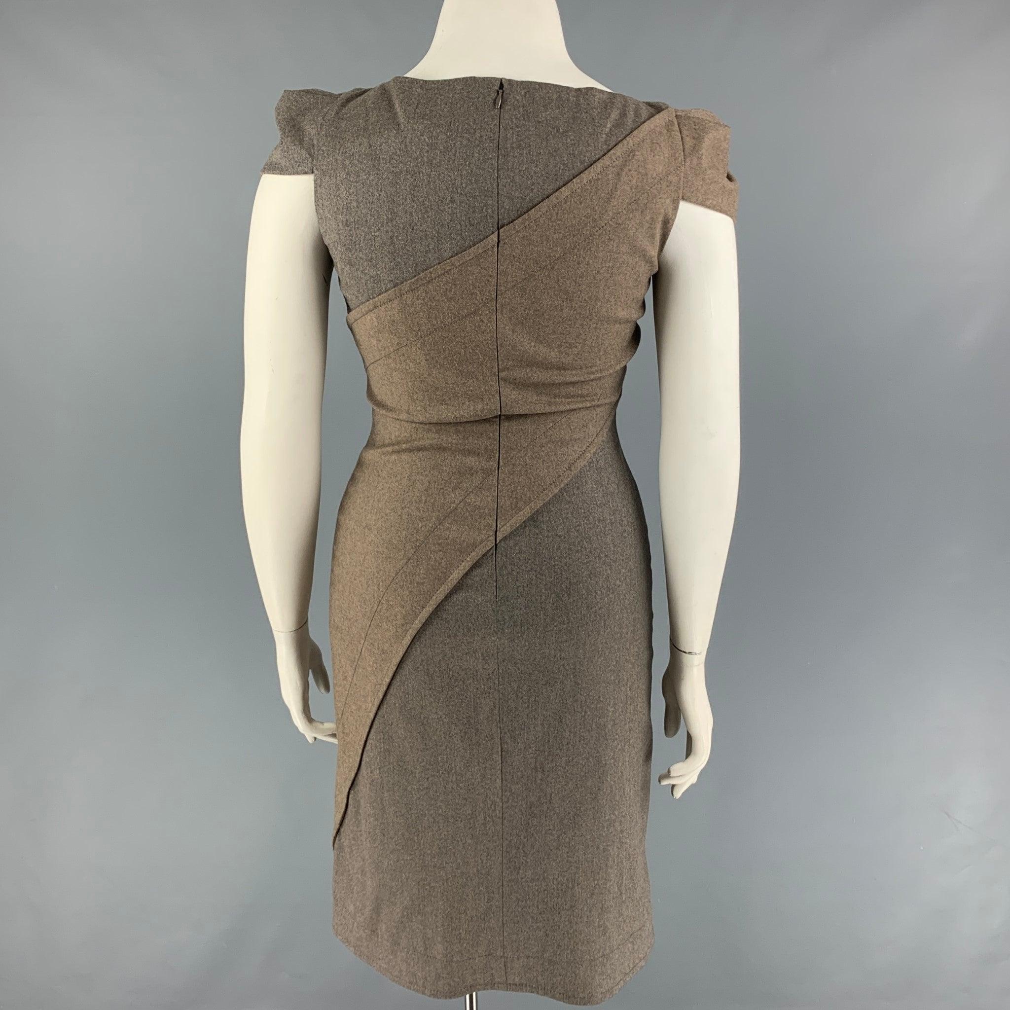Women's ZAC POSEN Size 10 Grey Brown Wool Blend Stripe Shift Dress For Sale