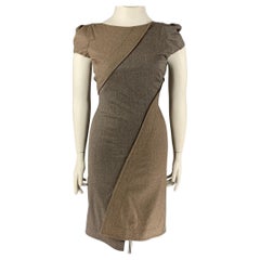ZAC POSEN Size 10 Grey Brown Wool Blend Stripe Shift Dress