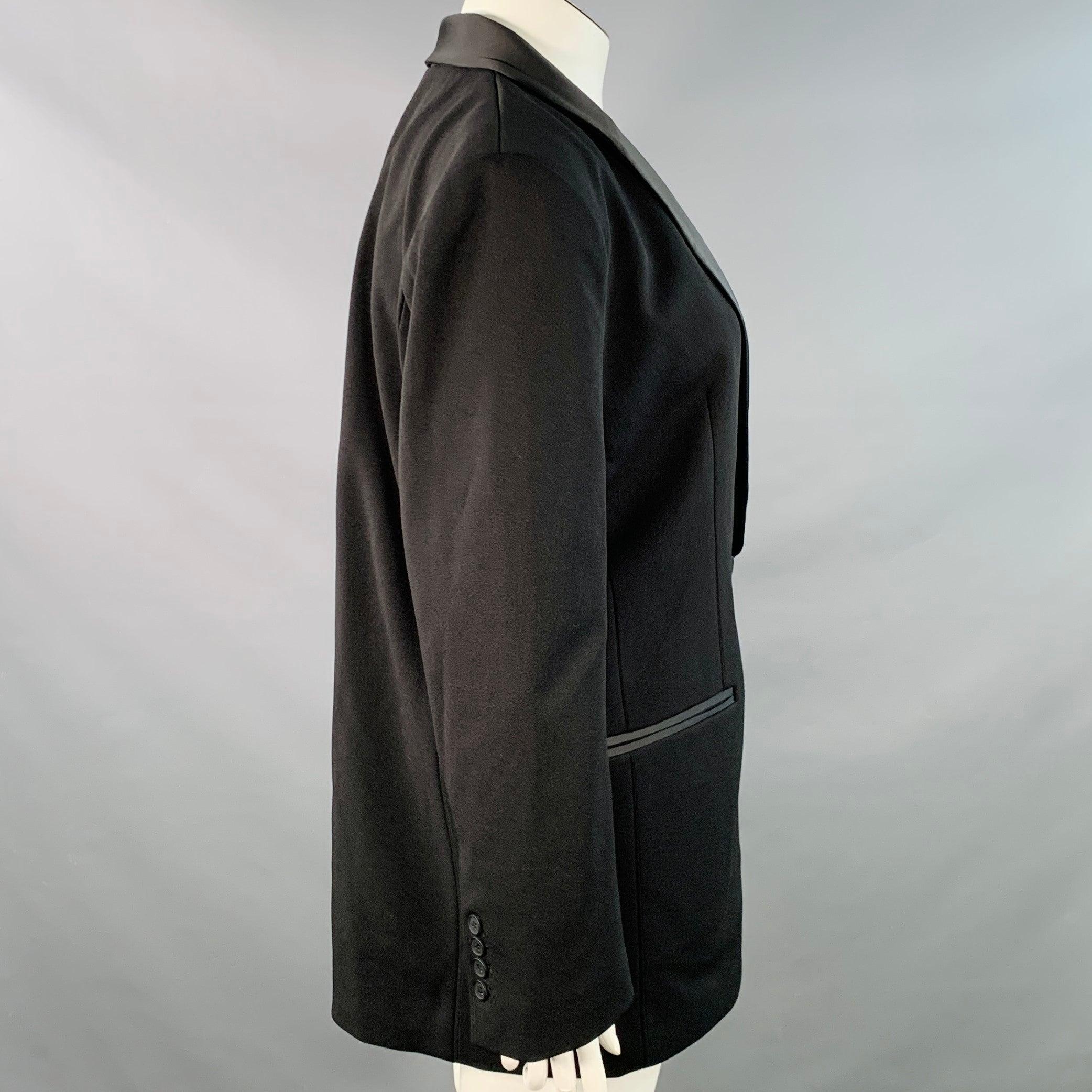 Nero Zac Posen Taglia 12 Giacca Blazer con colletto a scialle in misto poliestere nero con un solo bottone in vendita