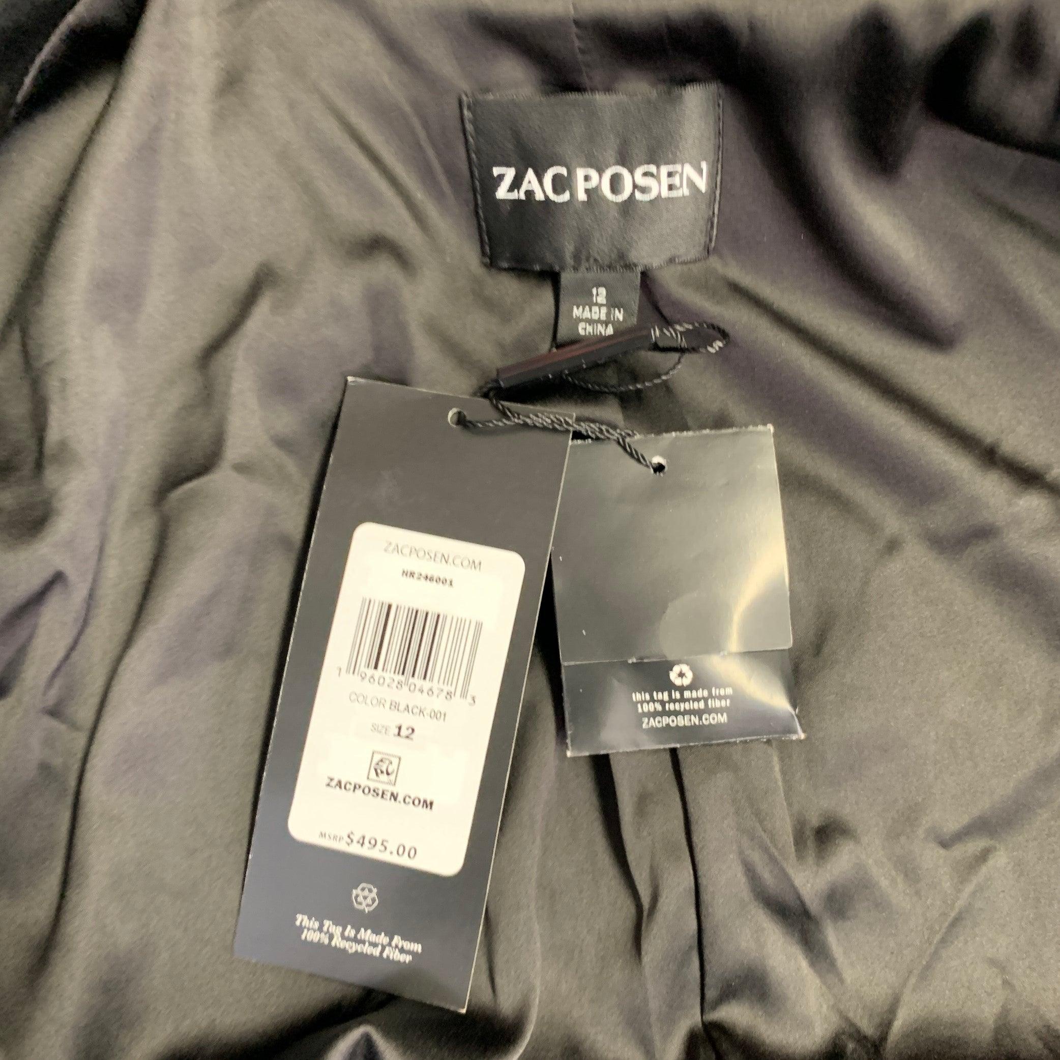 Zac Posen Taglia 12 Giacca Blazer con colletto a scialle in misto poliestere nero con un solo bottone in vendita 1
