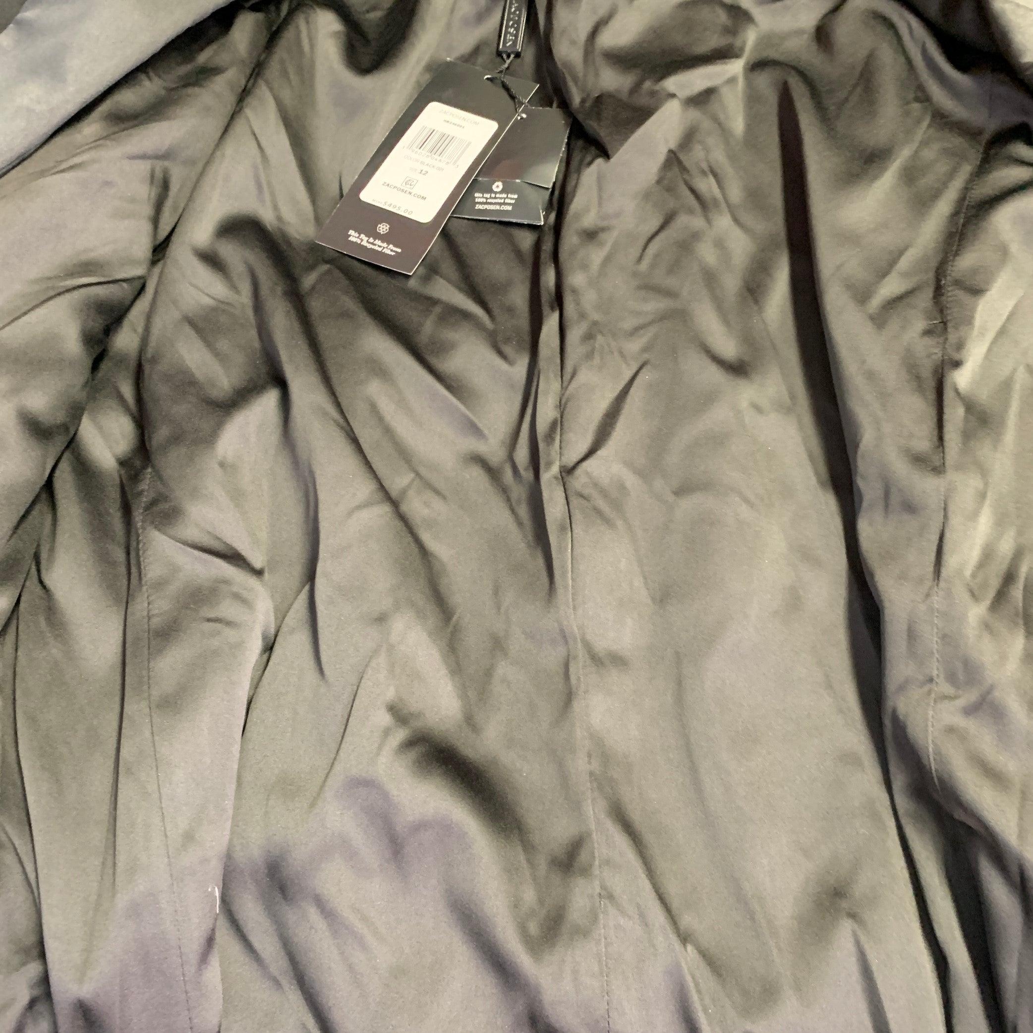 Zac Posen Taglia 12 Giacca Blazer con colletto a scialle in misto poliestere nero con un solo bottone in vendita 3