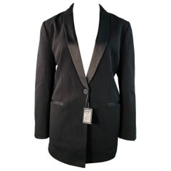 Zac Posen Taglia 12 Giacca Blazer con colletto a scialle in misto poliestere nero con un solo bottone