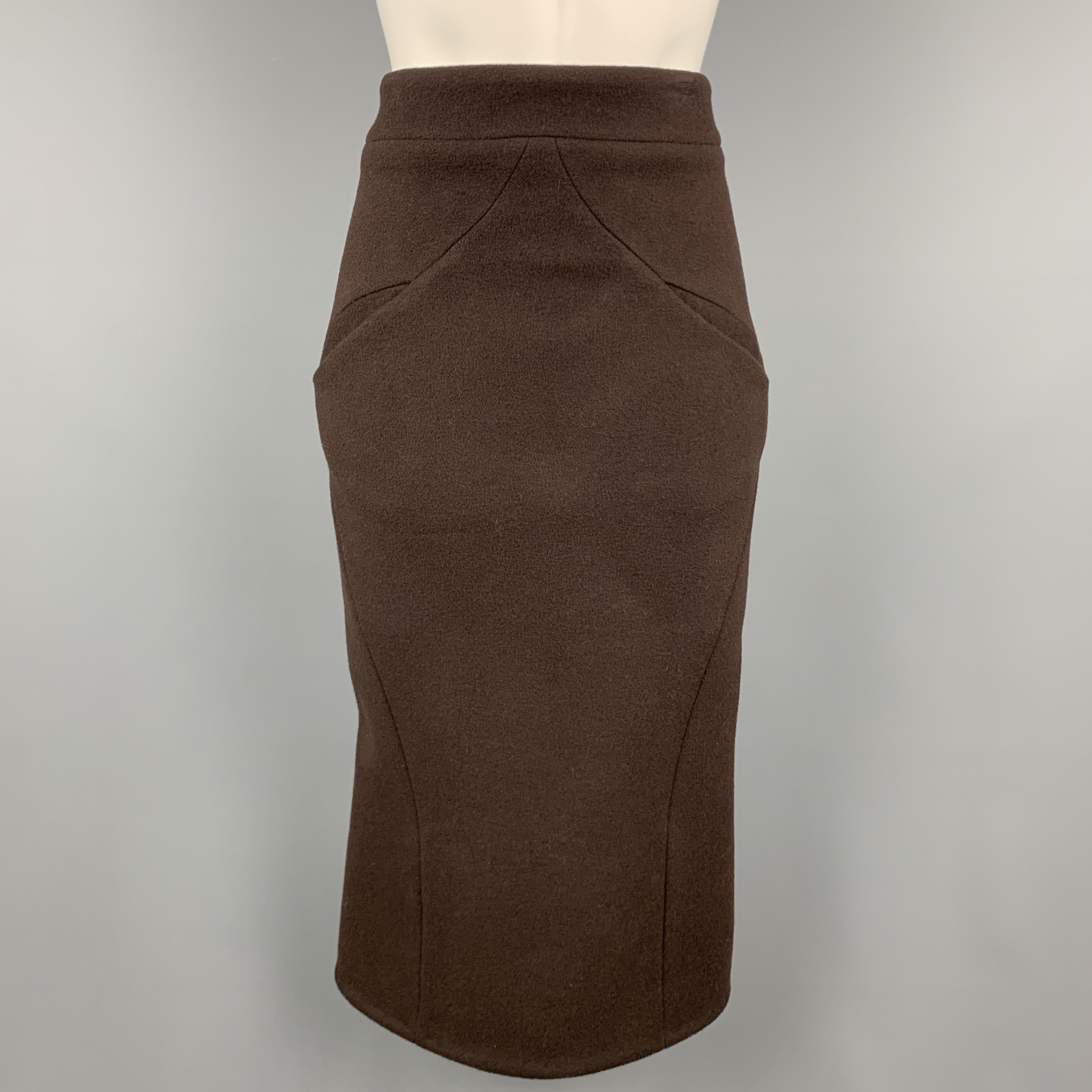 Black ZAC POSEN Size 2 Brown Felt Collarless Fishtail Pencil Skirt Suit