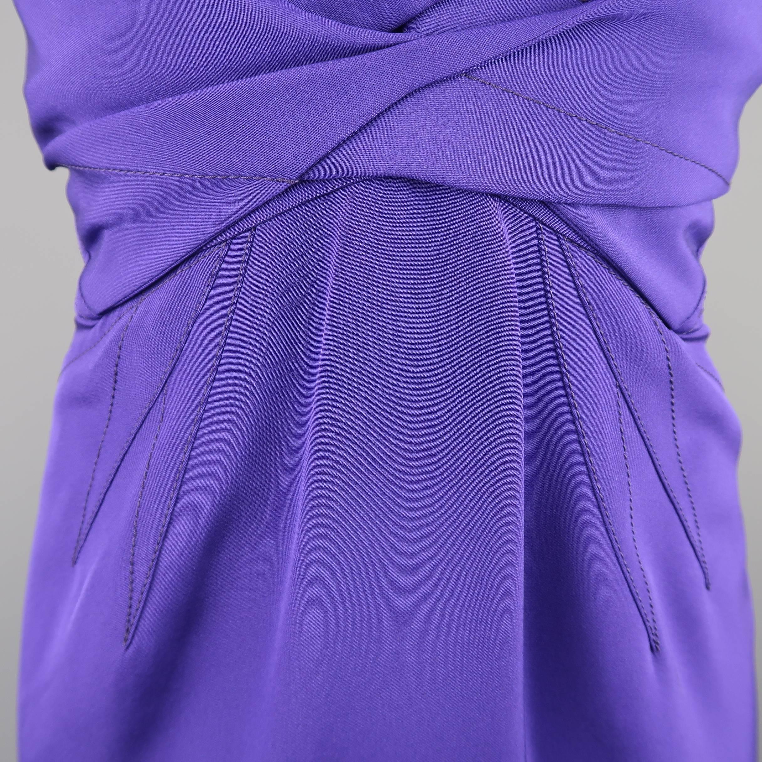 ZAC POSEN Size 2 Purple Stretch Silk Darted Halter Top Cocktail Dress In Excellent Condition In San Francisco, CA