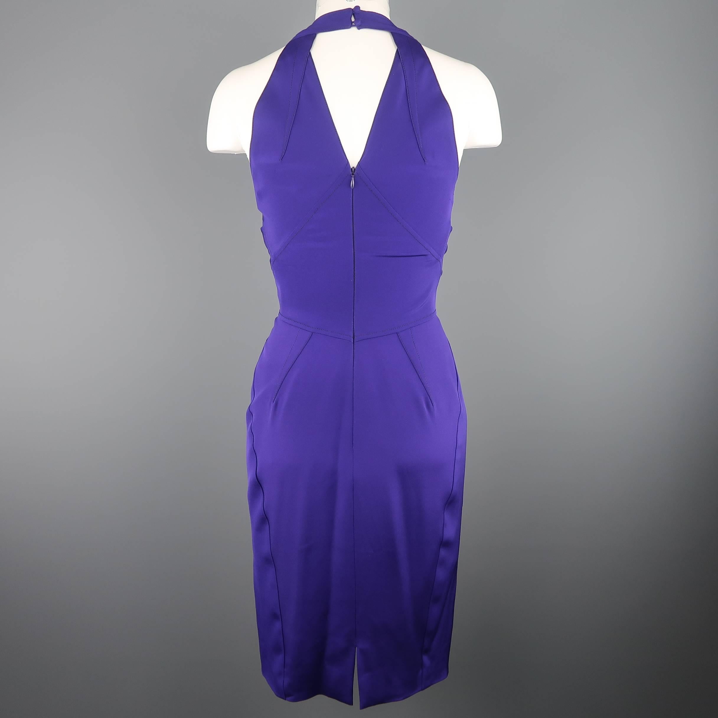 ZAC POSEN Size 2 Purple Stretch Silk Darted Halter Top Cocktail Dress 1
