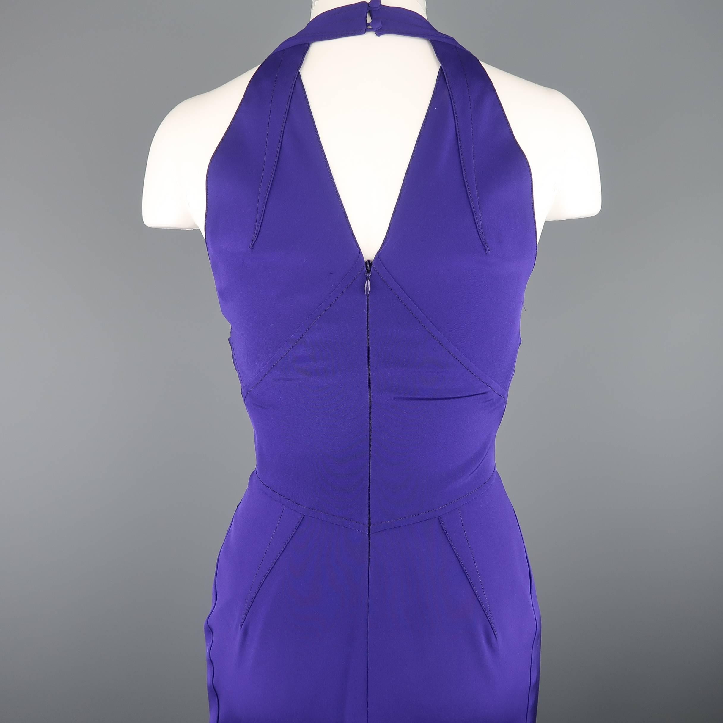 ZAC POSEN Size 2 Purple Stretch Silk Darted Halter Top Cocktail Dress 2