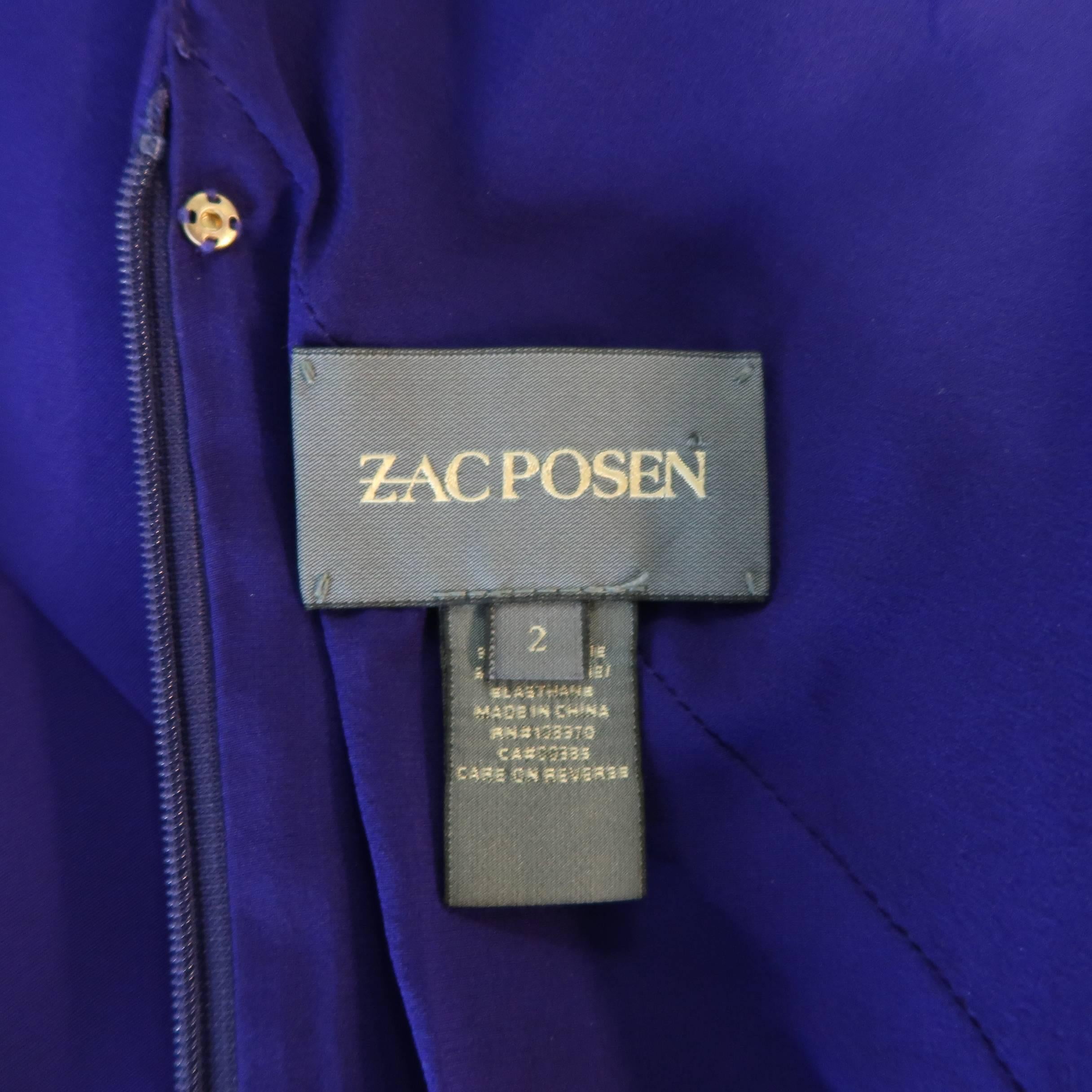 ZAC POSEN Size 2 Purple Stretch Silk Darted Halter Top Cocktail Dress 3