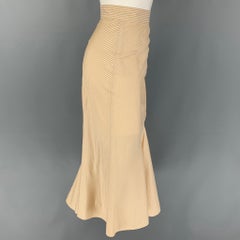 Zac Posen Taglia 6 Gonna a metà polpaccio in seta a righe color crema beige