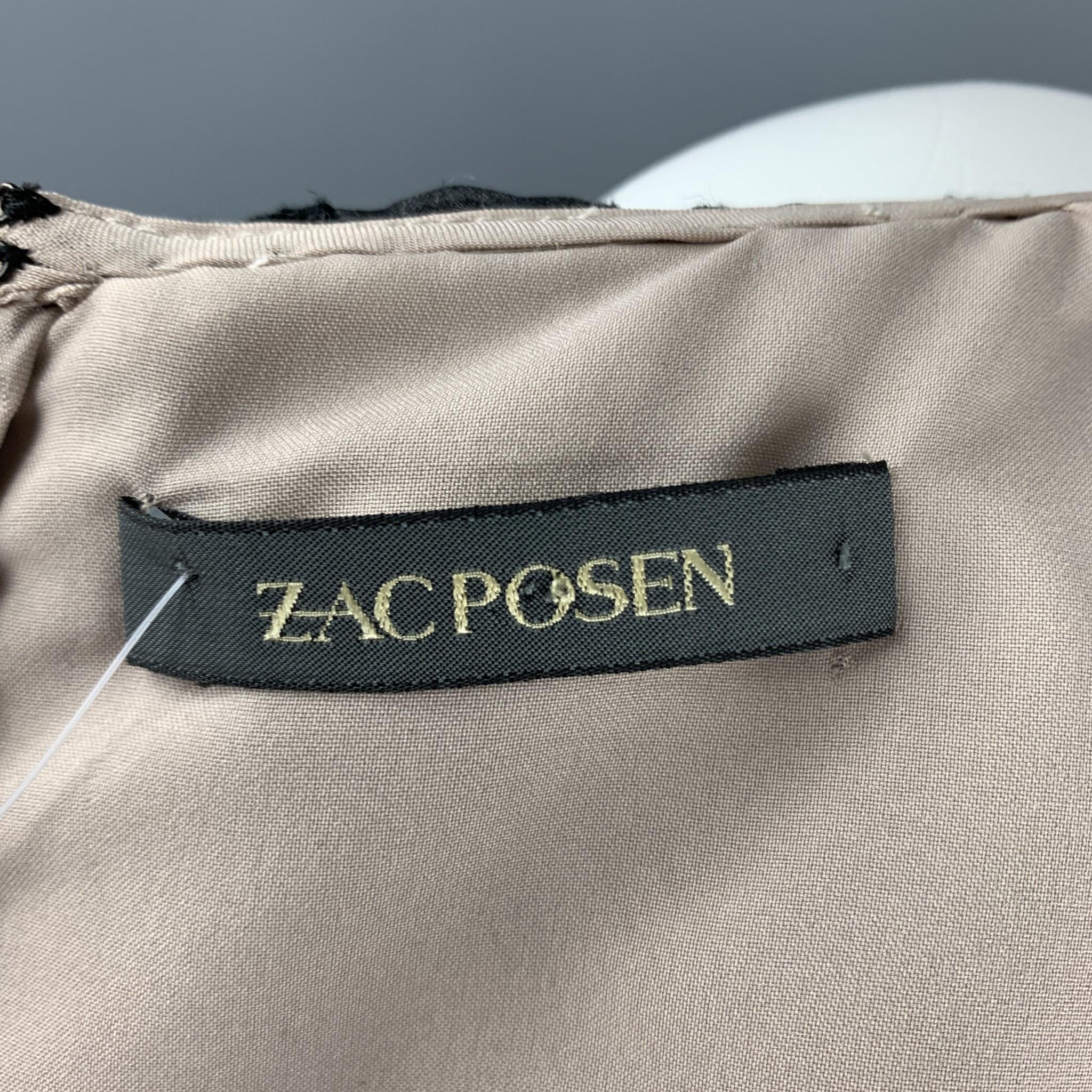 ZAC POSEN Size 6 Black Lace Ruffle Trumpet Skirt Cocktail Dress 3