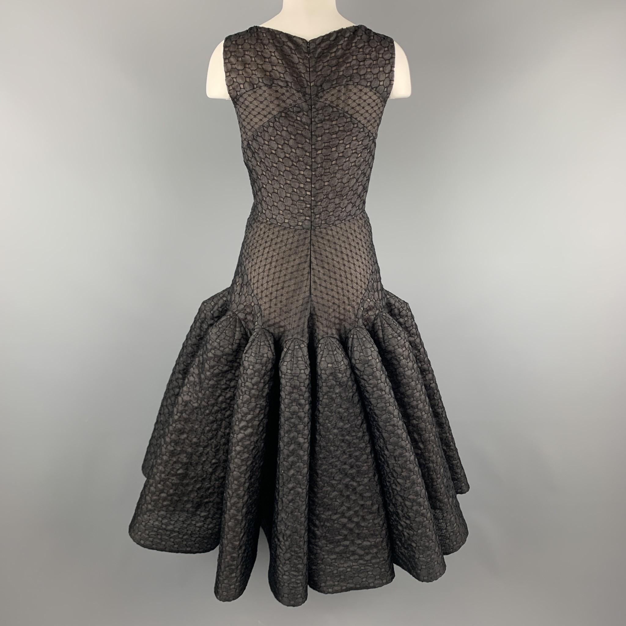 Women's ZAC POSEN Size 6 Black Lace Ruffle Trumpet Skirt Cocktail Dress
