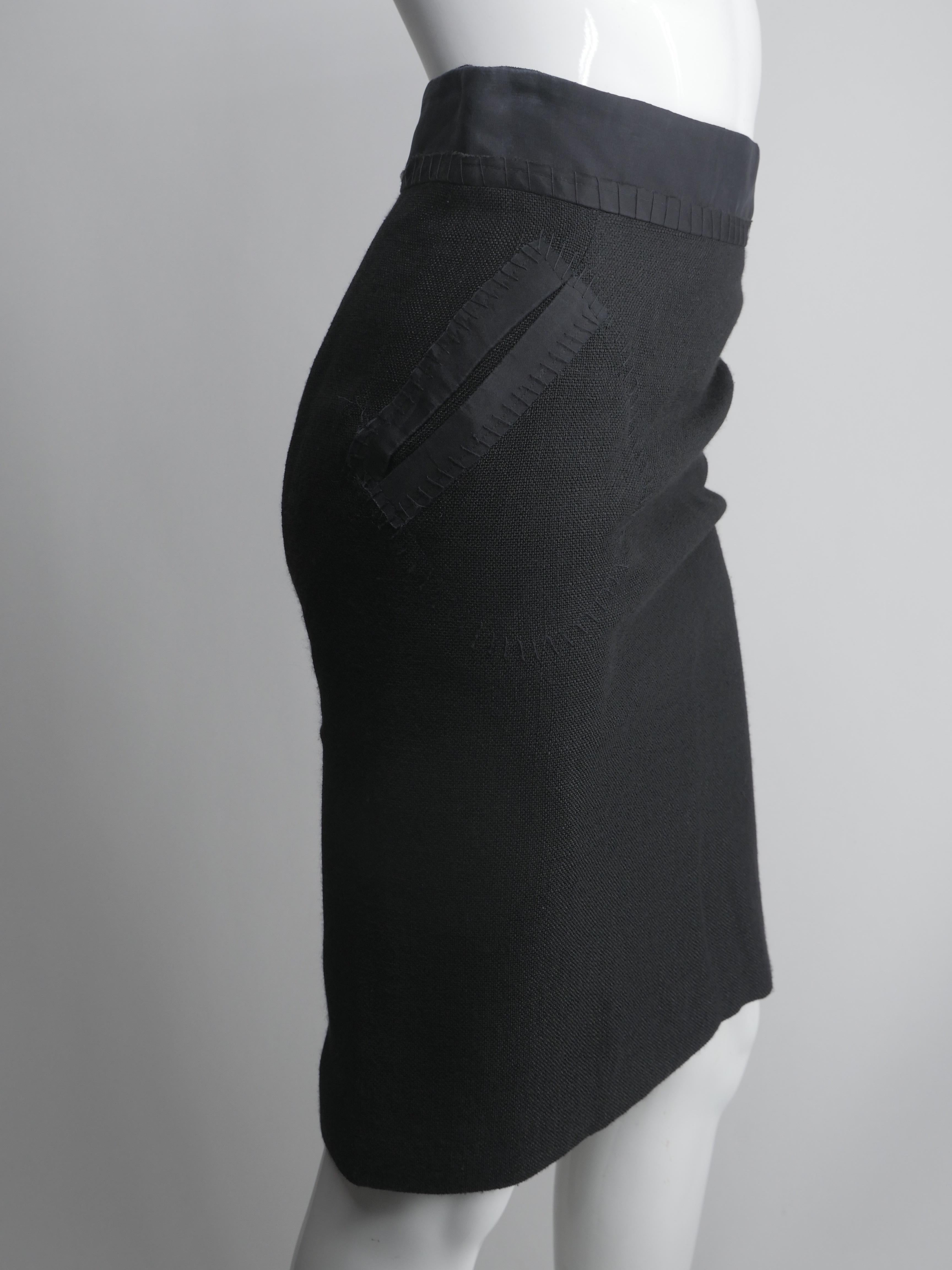 Zac Posen Size 6 Black Linen Pencil Skirt 3