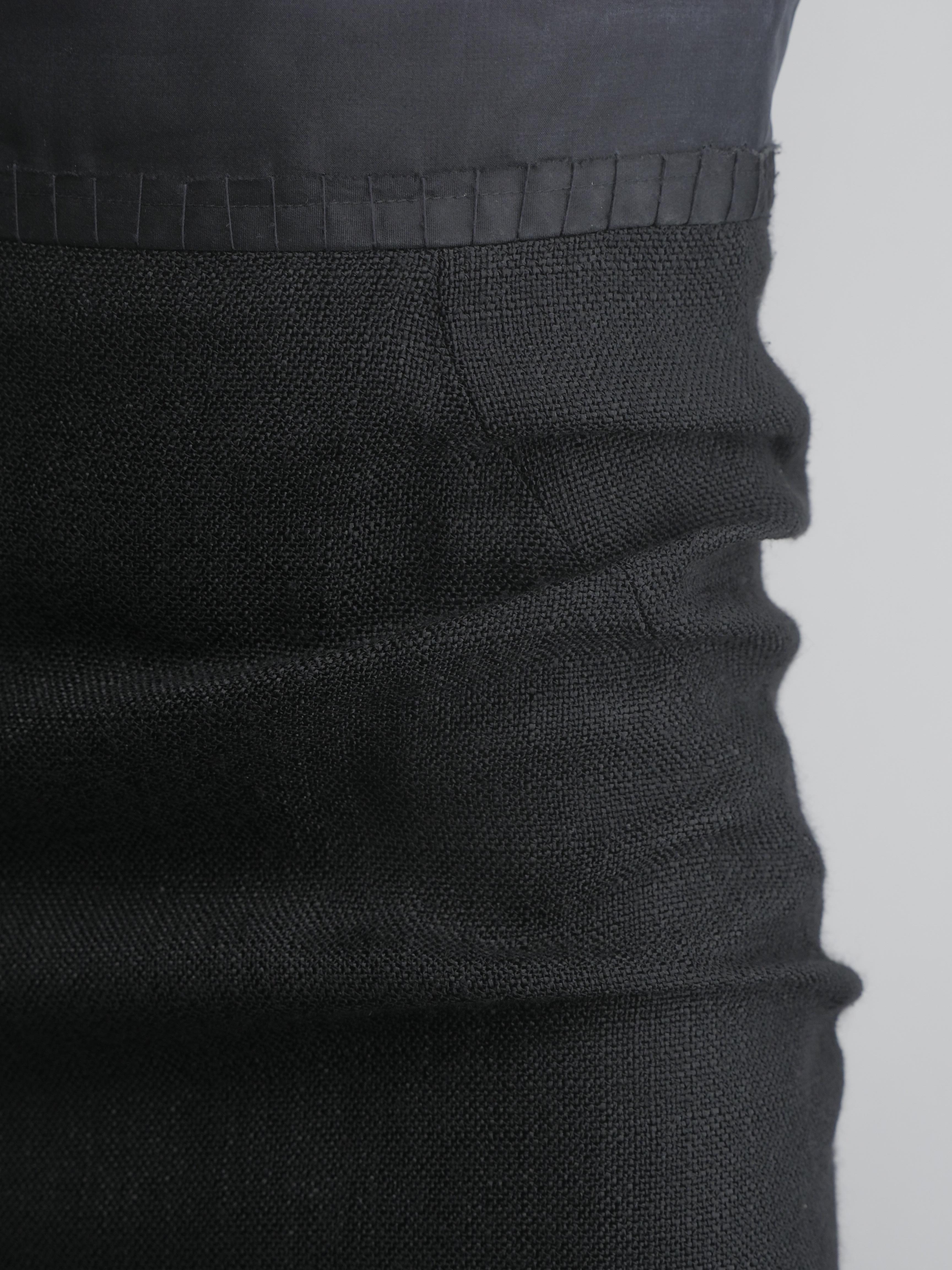 Black Linen Pencil Skirt with patchwork detail and button detail