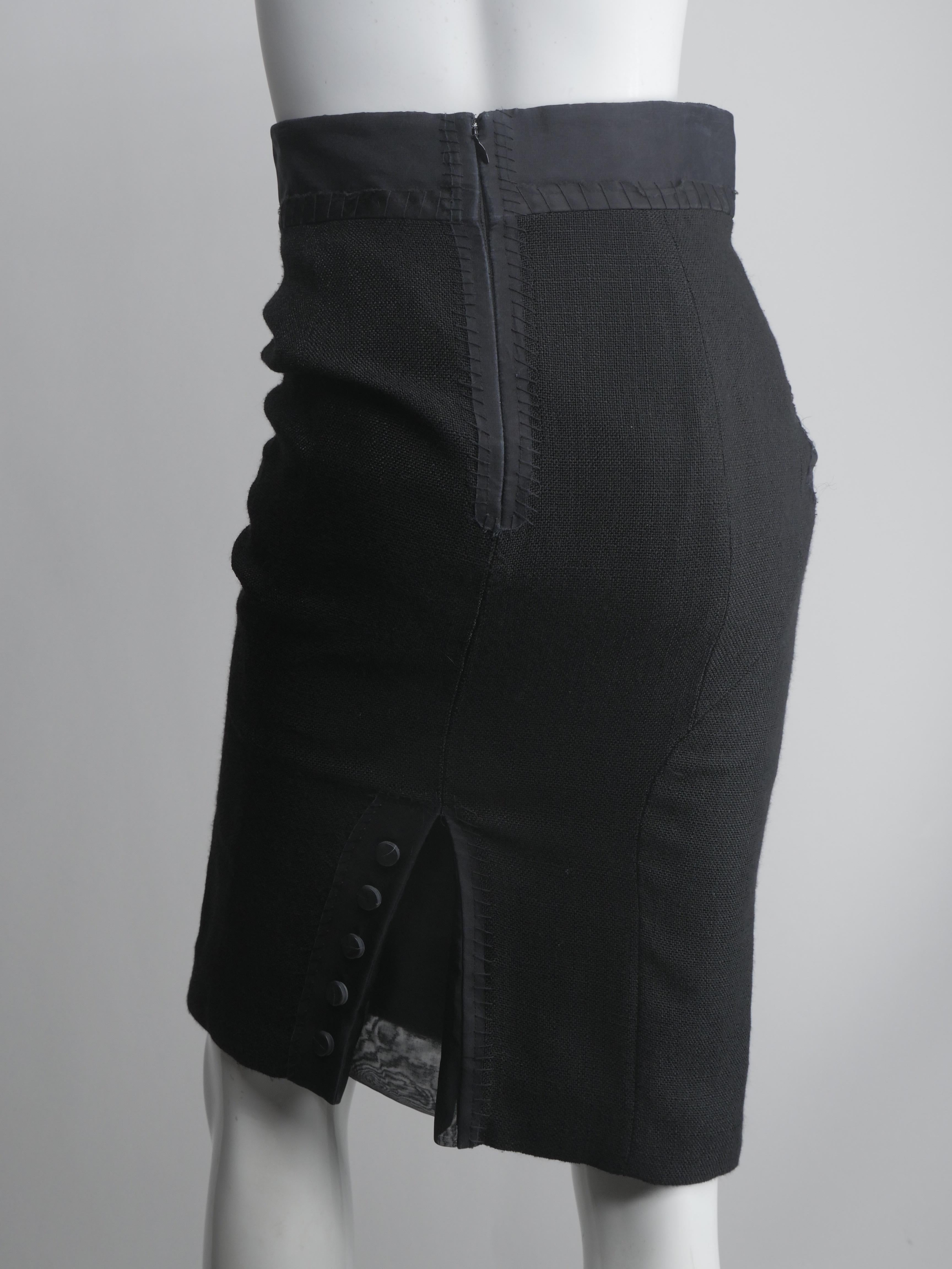 Zac Posen Size 6 Black Linen Pencil Skirt 1