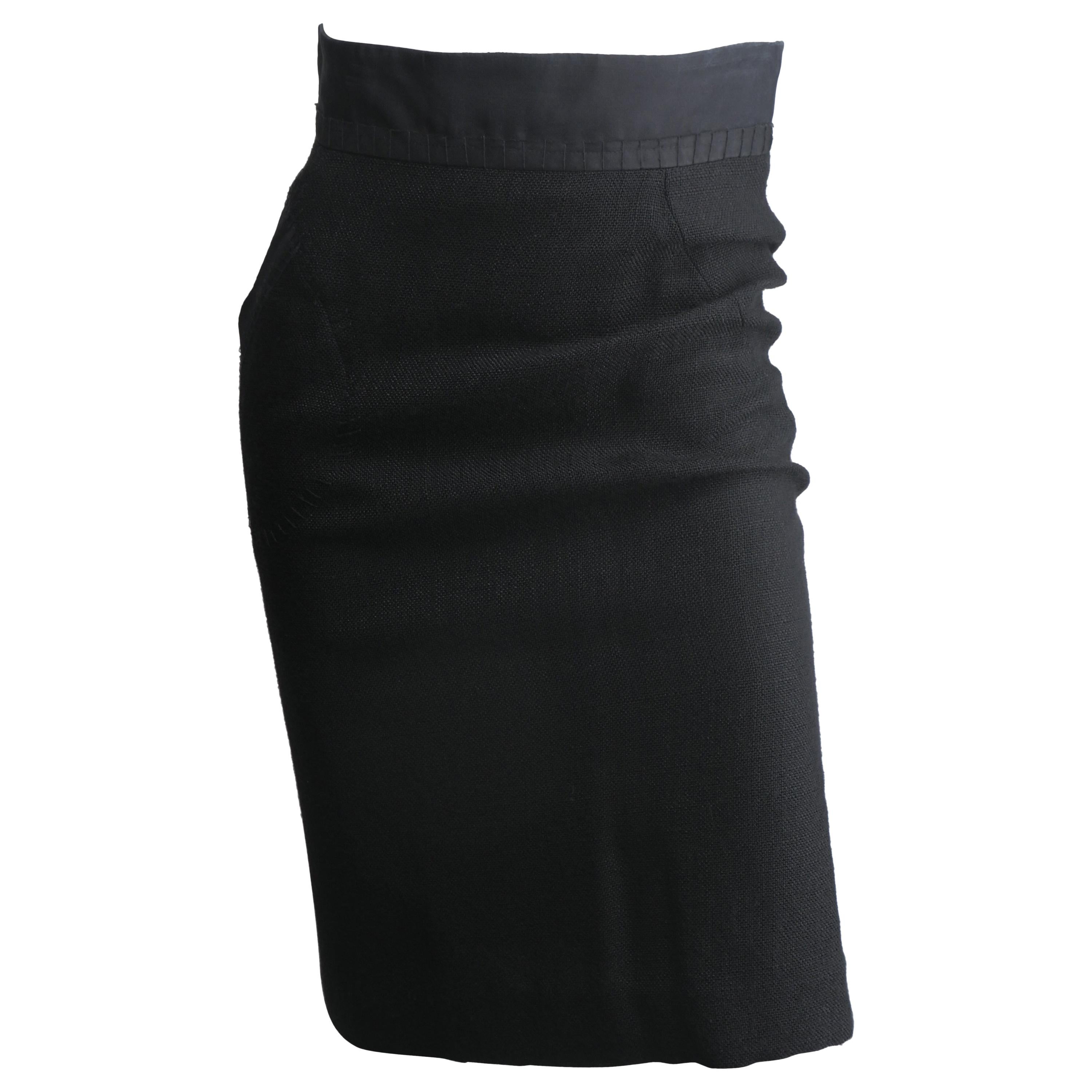Zac Posen Size 6 Black Linen Pencil Skirt