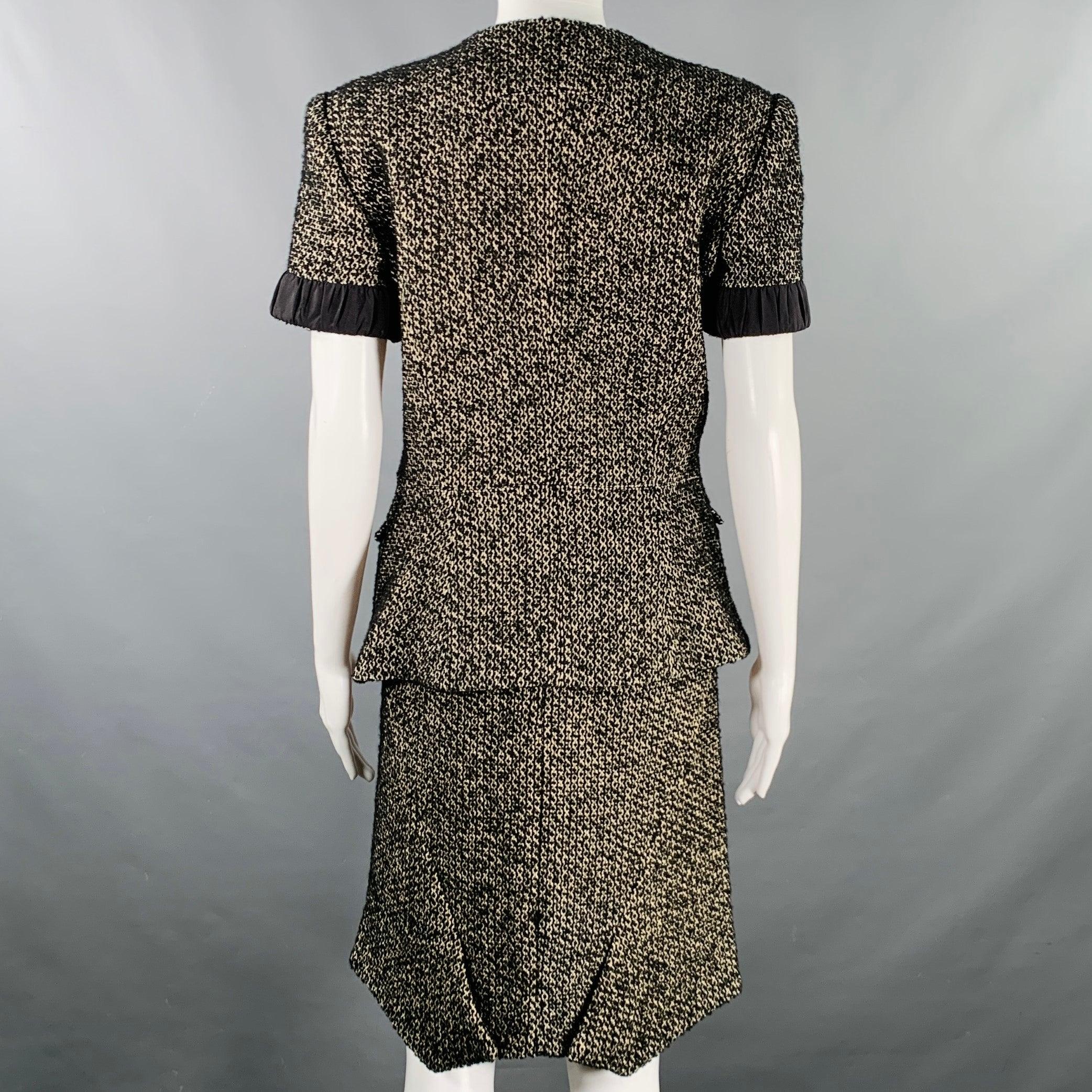 Women's ZAC POSEN Size 6 Black White Cotton Blend Tweed Short Sleeve Skirt Suit For Sale