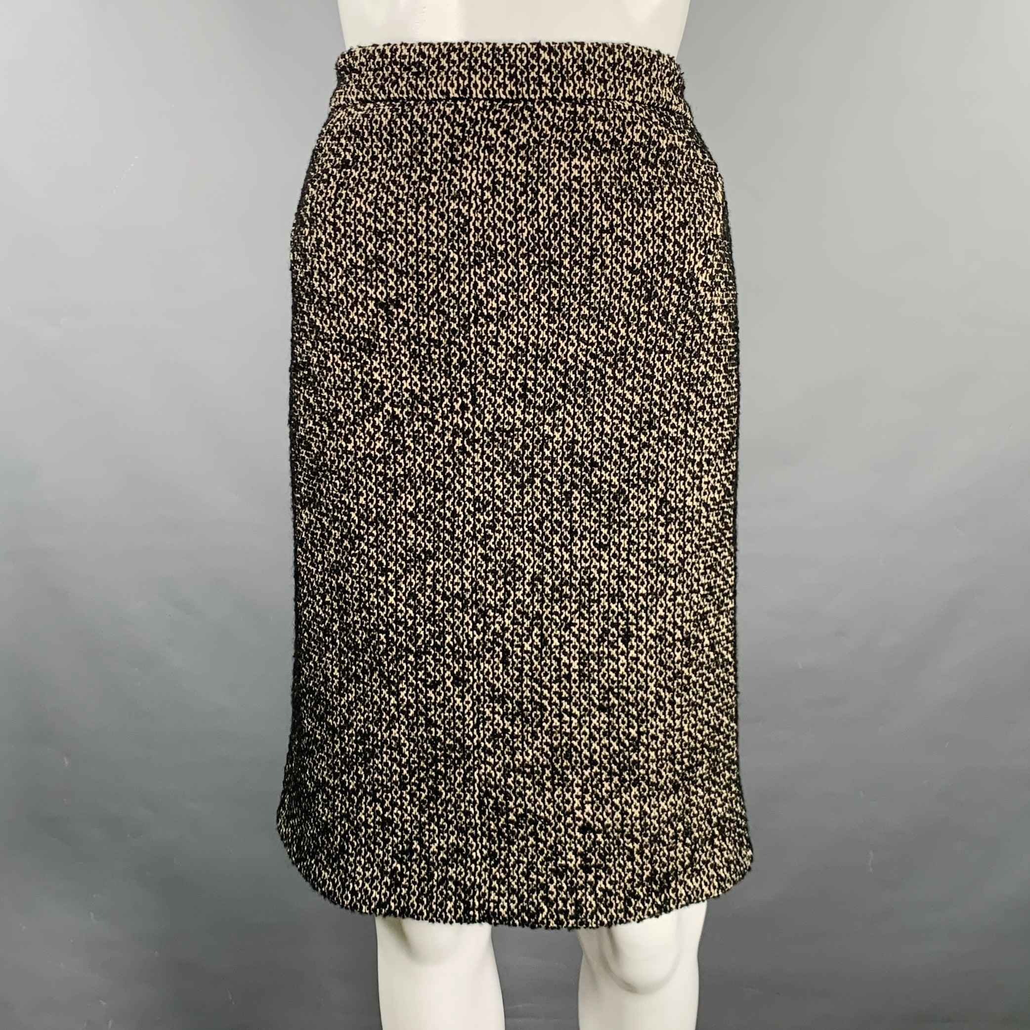 ZAC POSEN Size 6 Black White Cotton Blend Tweed Short Sleeve Skirt Suit For Sale 1