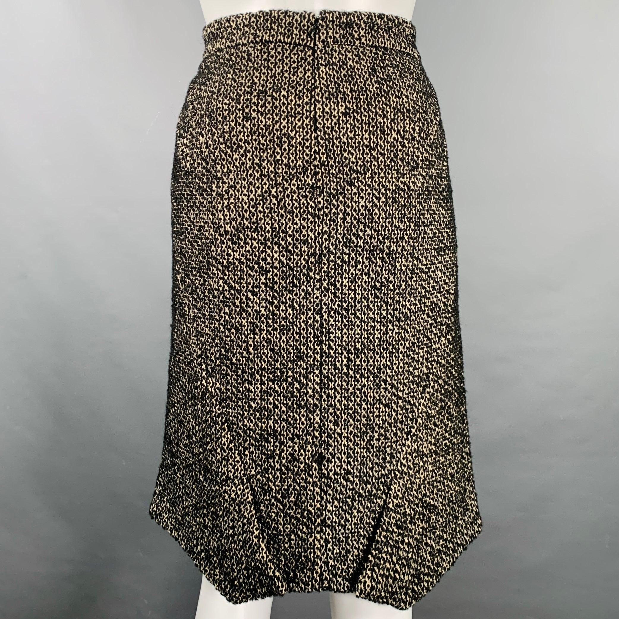 ZAC POSEN Size 6 Black White Cotton Blend Tweed Short Sleeve Skirt Suit For Sale 2