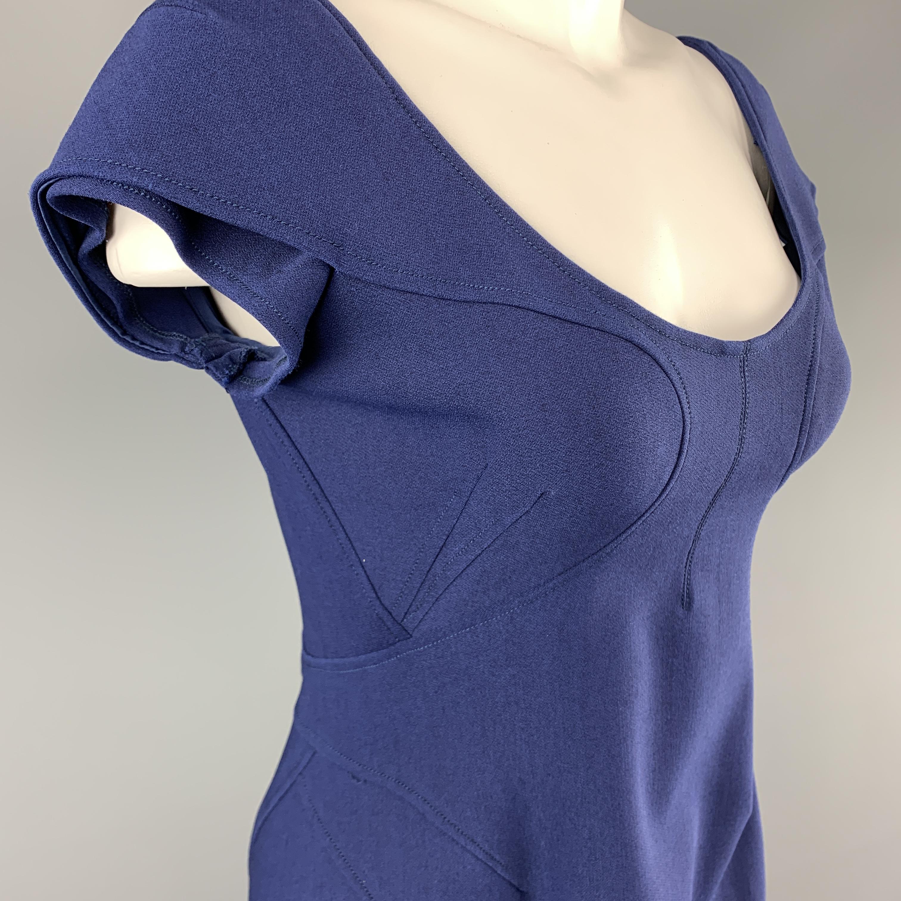 ZAC POSEN Size 6 Navy Blue Stretch Wool Cap Sleeve Sheath Dress In Excellent Condition In San Francisco, CA