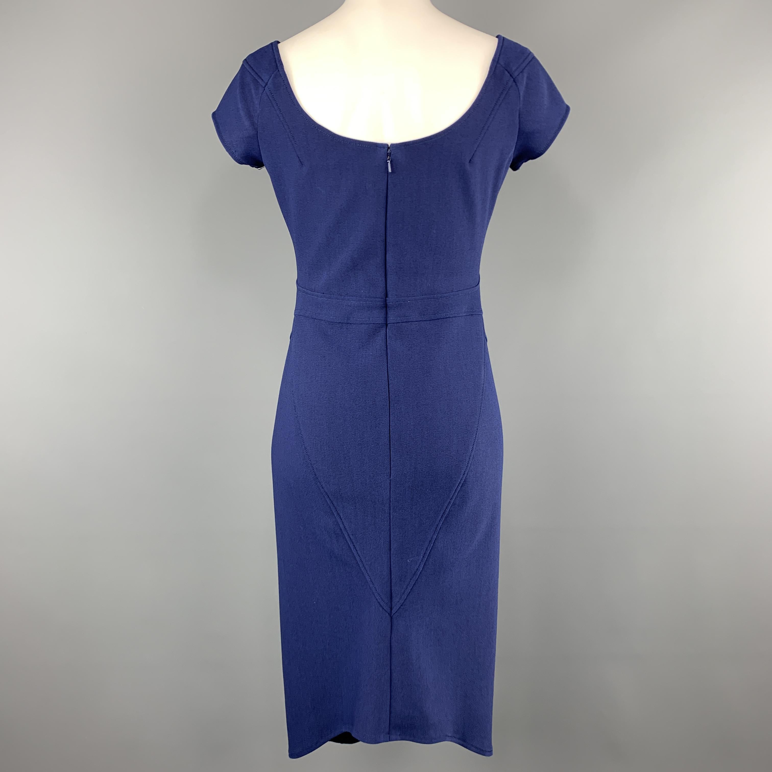 ZAC POSEN Size 6 Navy Blue Stretch Wool Cap Sleeve Sheath Dress 1