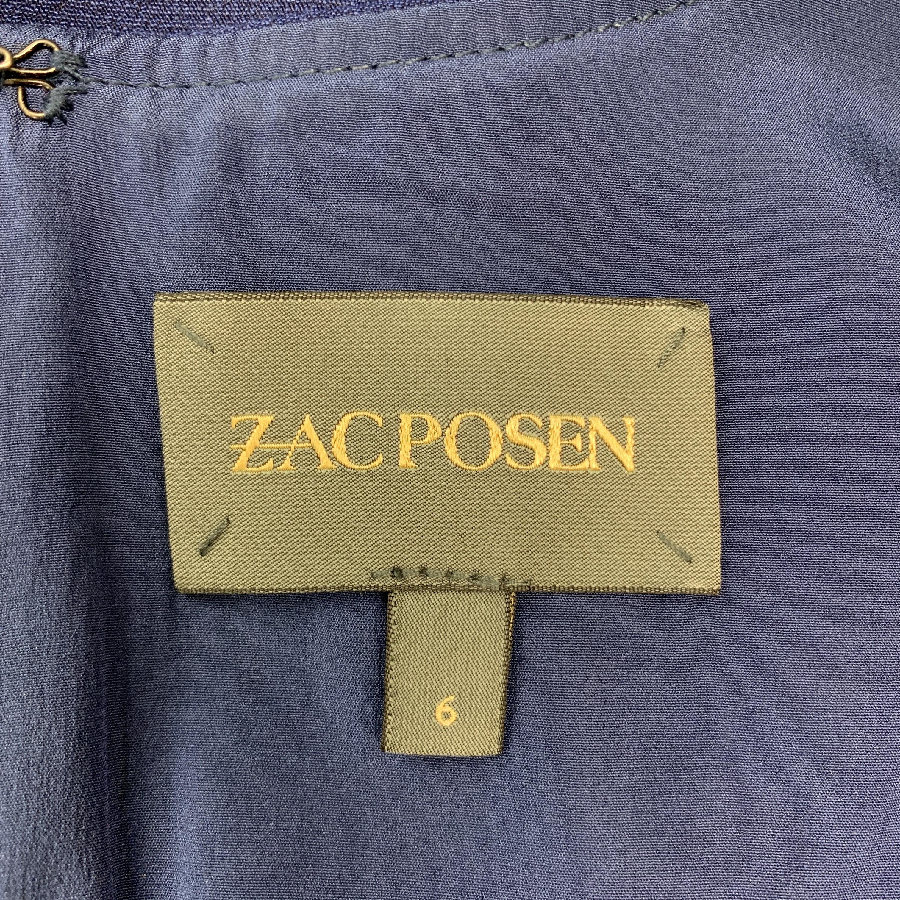 ZAC POSEN Size 6 Navy Blue Stretch Wool Cap Sleeve Sheath Dress 3