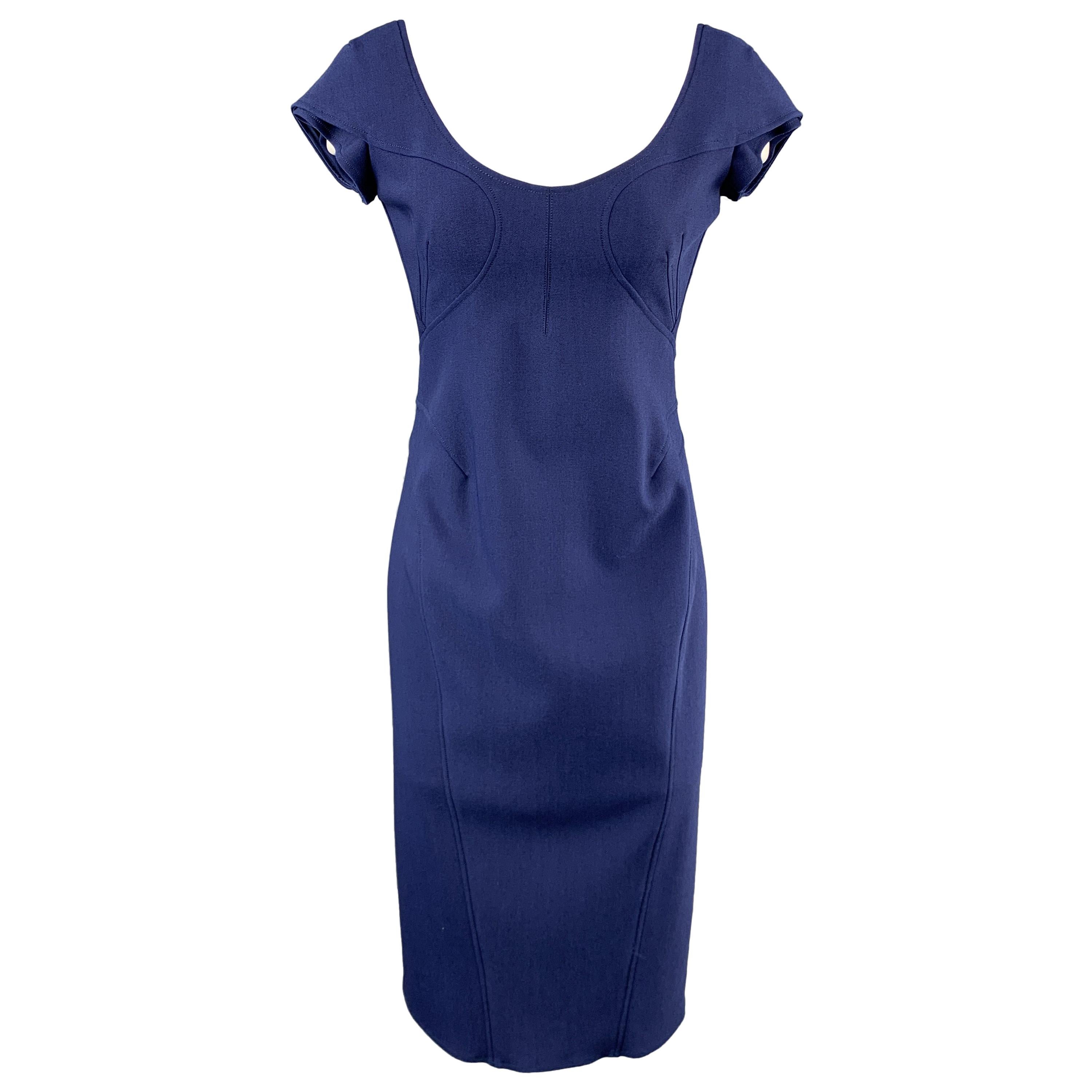 ZAC POSEN Size 6 Navy Blue Stretch Wool Cap Sleeve Sheath Dress