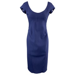 ZAC POSEN Taille 6 Robe fourreau en laine extensible à manches longues bleu marine