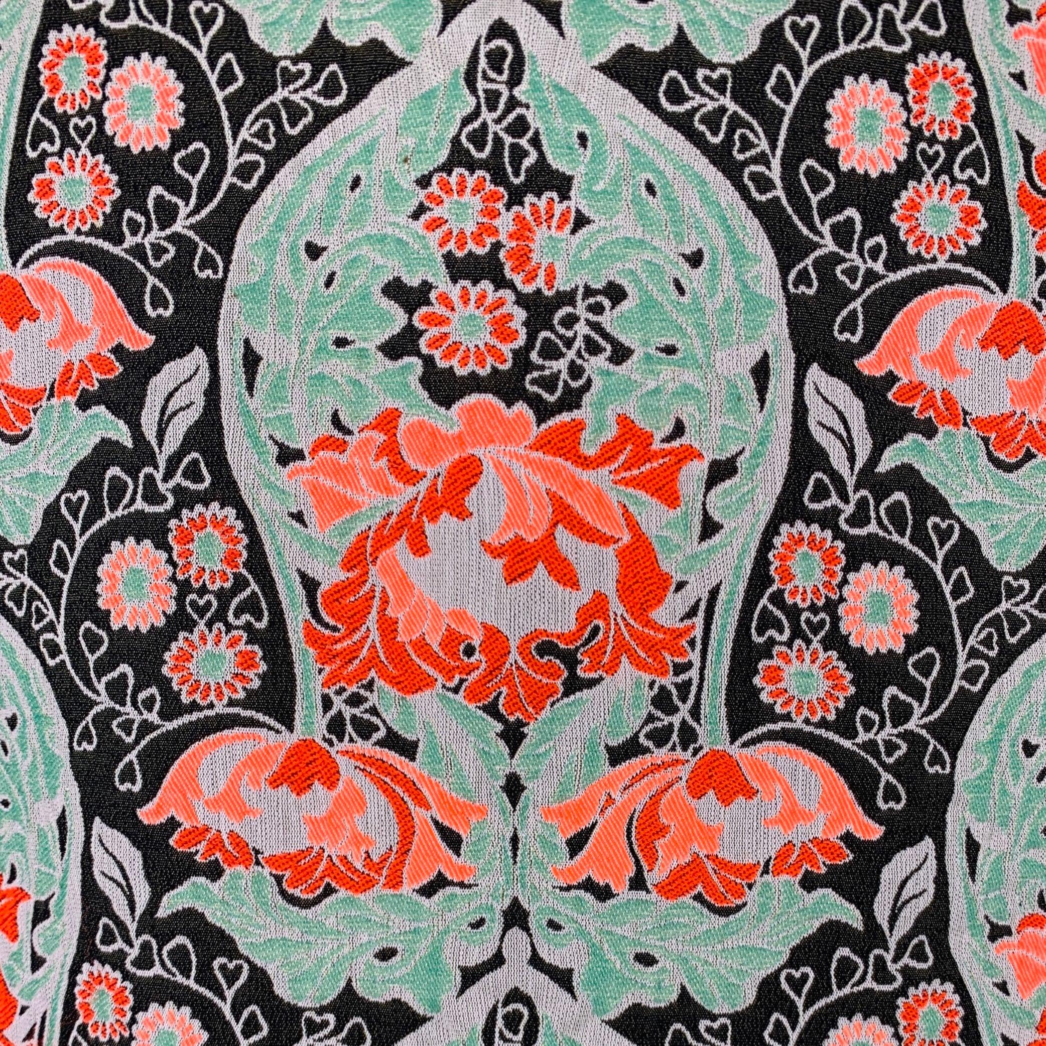 ZAC POSEN dress
in a green and multi-color cotton blend fabric featuring a sleeveless style, tapestry jacquard design, and back zipper closure.Excellent Pre-Owned Condition. 

Marked:   8 

Measurements: 
 
Shoulder: 18 inches Bust: 33 inches Waist: