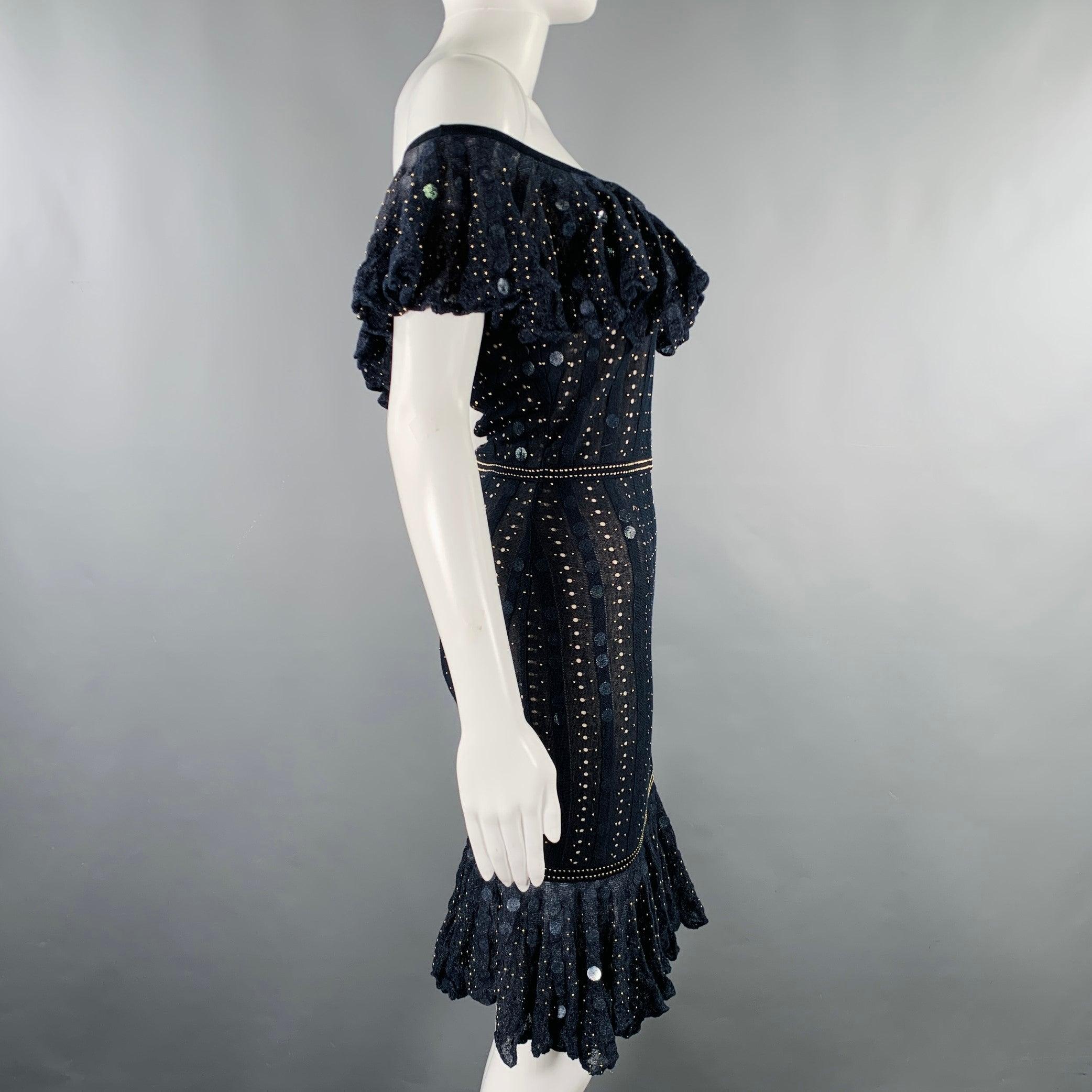 Black ZAC POSEN Size XS -Starry Night Tango-Silk Blend Payettes Ruffle Dress