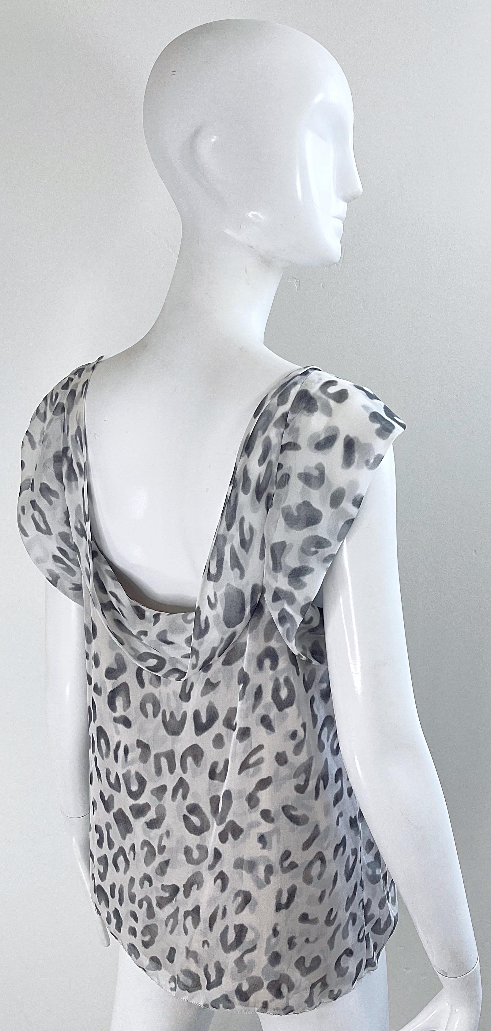 Zac Posen Spring 2009 Size 10 Snow Leopard Animal Print Silk Sleeveless Blouse For Sale 9