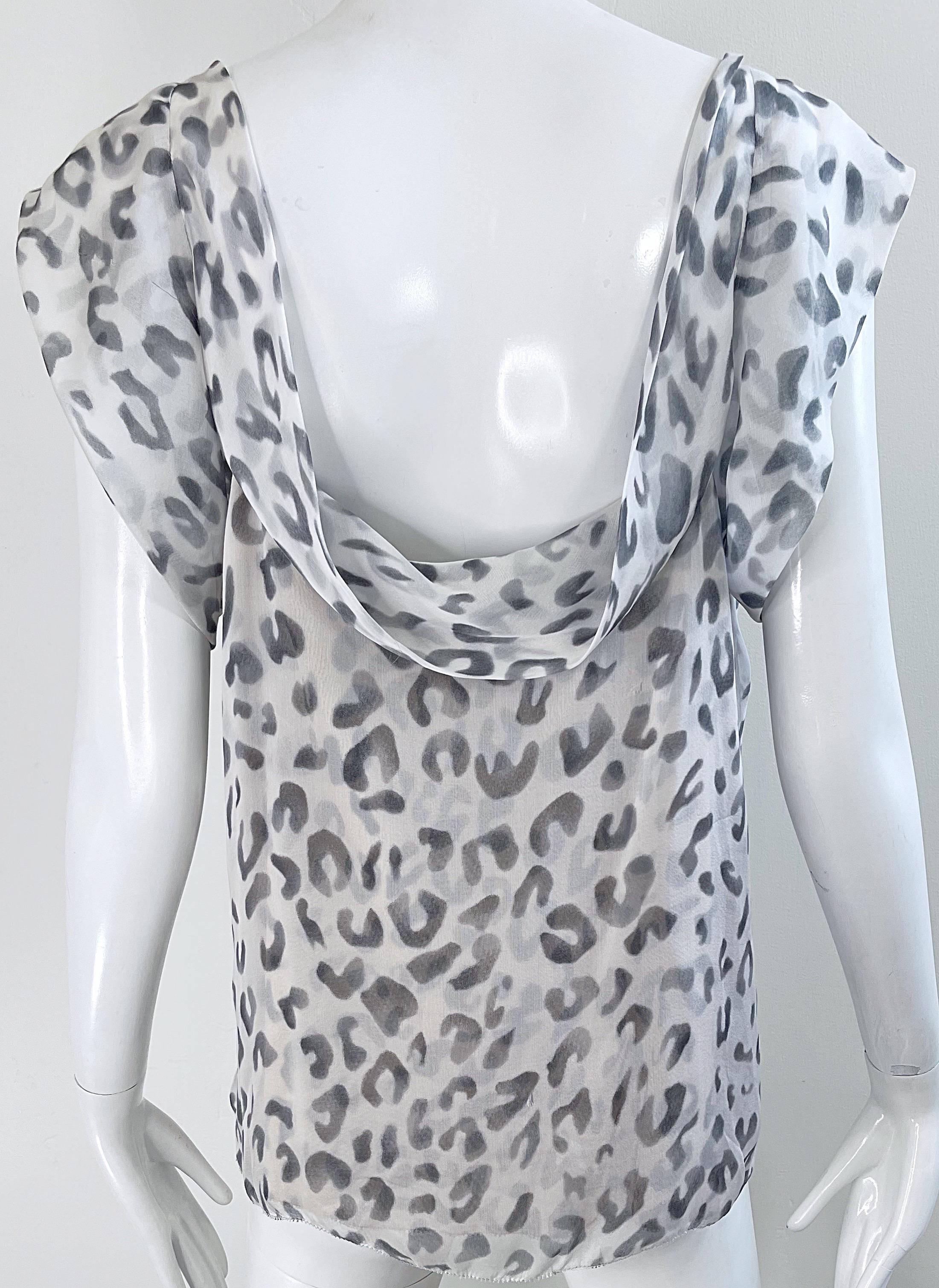 Zac Posen Spring 2009 Size 10 Snow Leopard Animal Print Silk Sleeveless Blouse For Sale 11