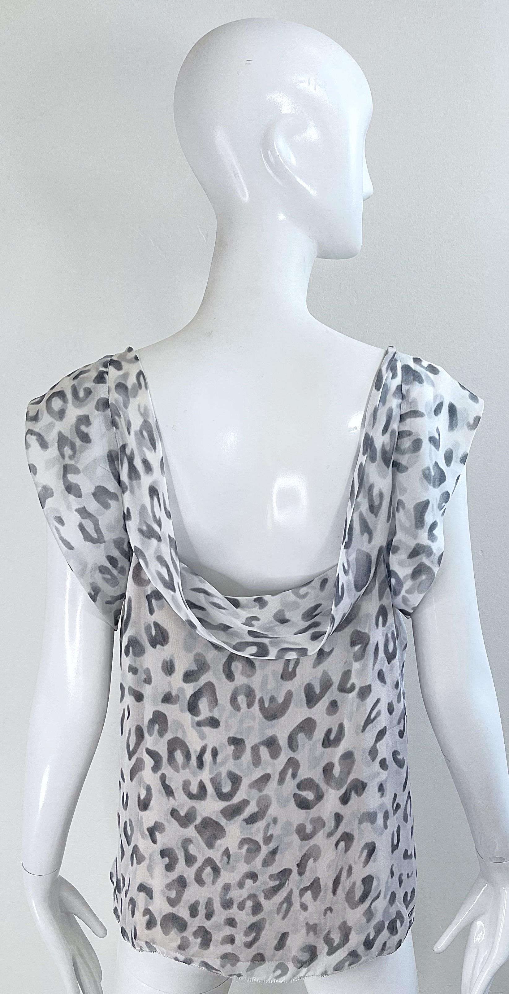 Zac Posen Spring 2009 Size 10 Snow Leopard Animal Print Silk Sleeveless Blouse For Sale 1