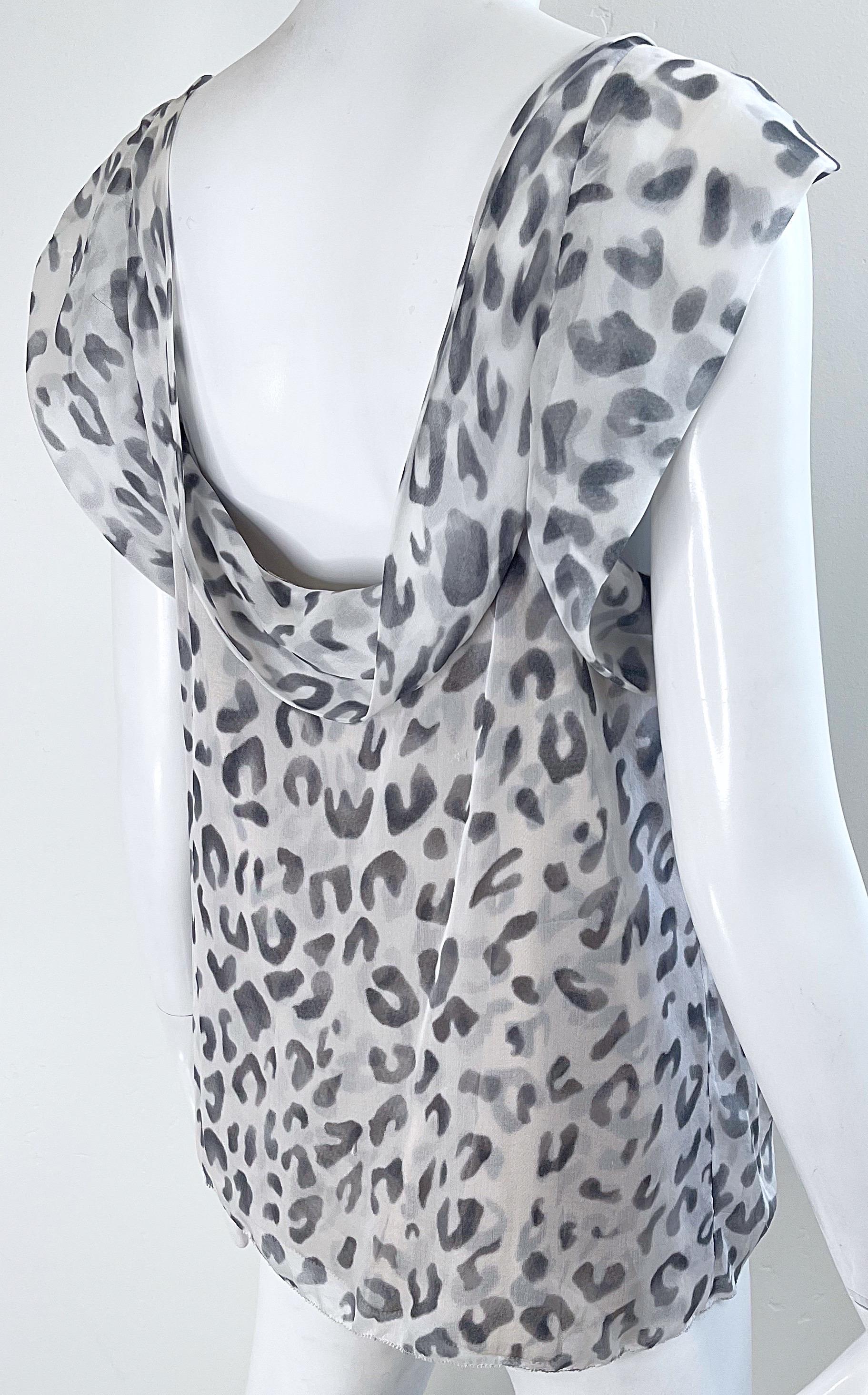 Zac Posen Spring 2009 Size 10 Snow Leopard Animal Print Silk Sleeveless Blouse For Sale 5