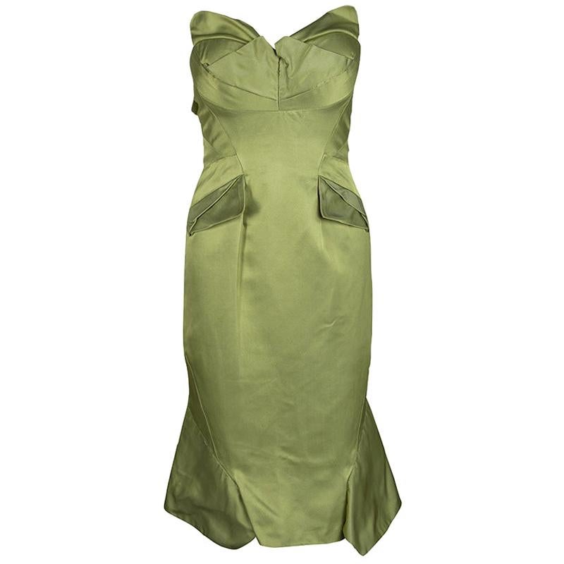 Zac Posen SS'13 Linden Green Strapless Dress S For Sale