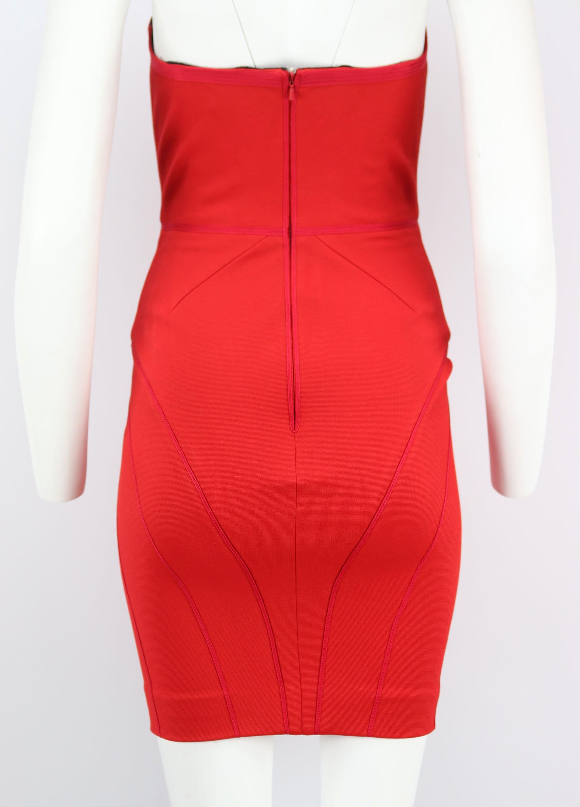 red mini strapless dress