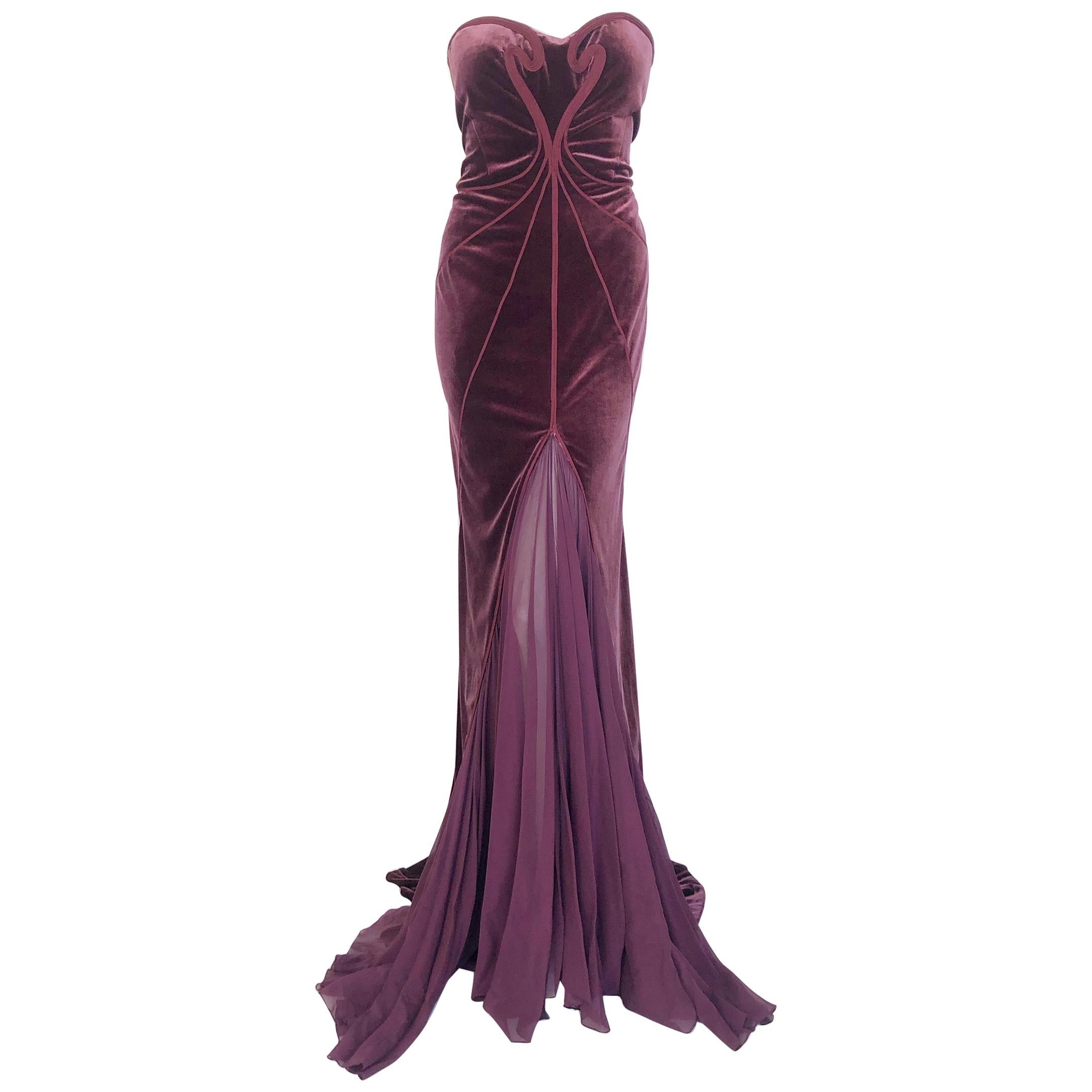 Zac Posen velvet & chiffon gown For Sale