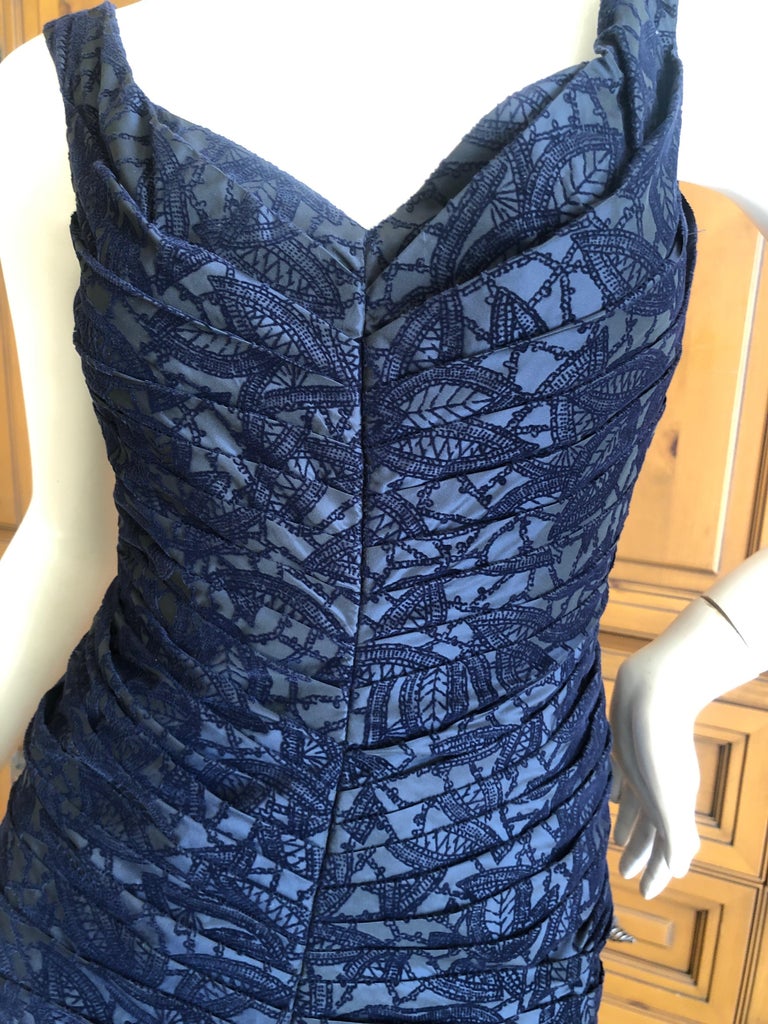 Zac Posen Vintage Blue Devore Velvet Evening Gown For Sale at 1stDibs