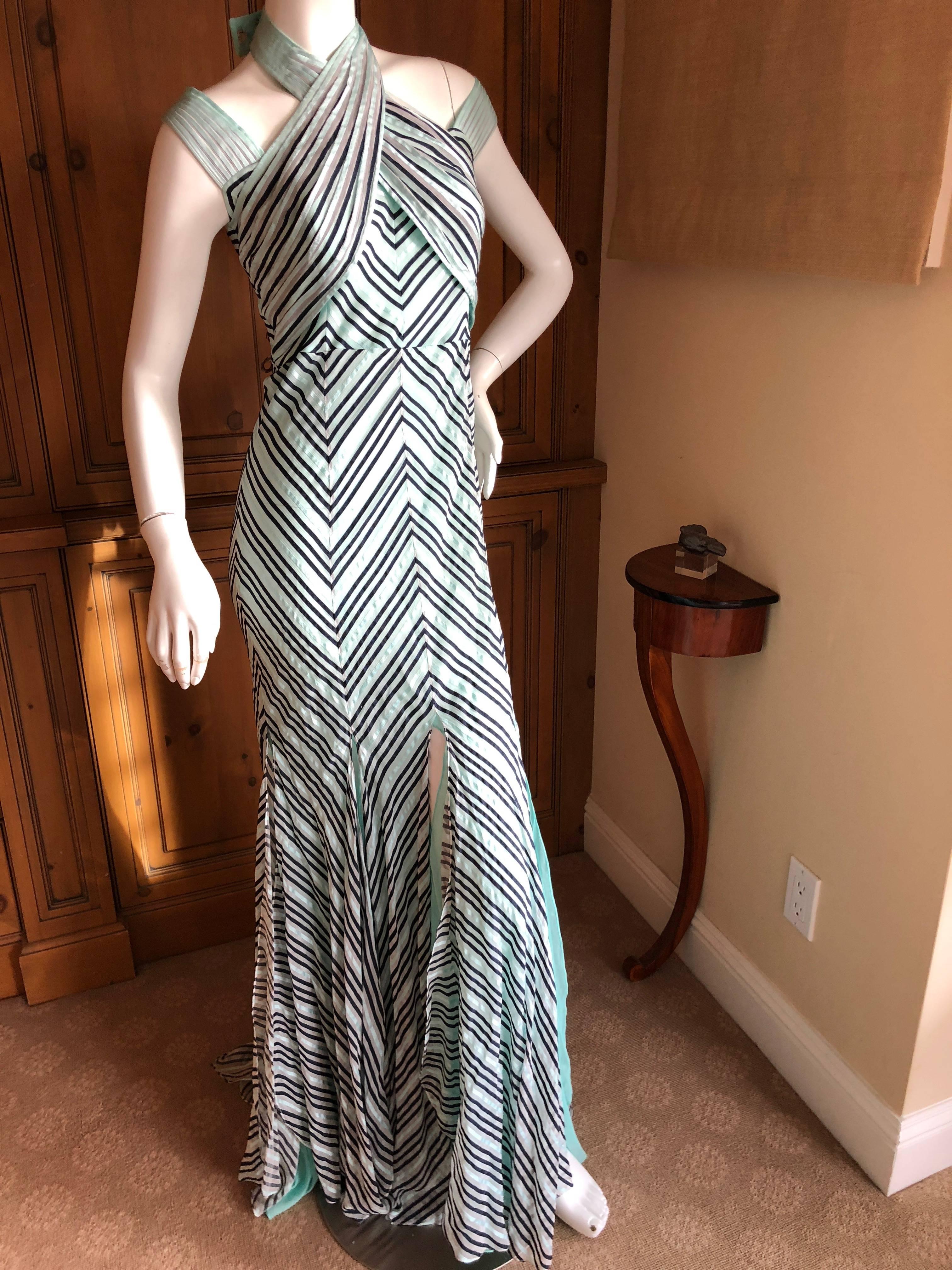 Zac Posen Vintage Silk Chevron Stripe Dress with Romantic Car Wash Hem
This is so beautiful, please see all the photos.

 Size 10
Bust 39