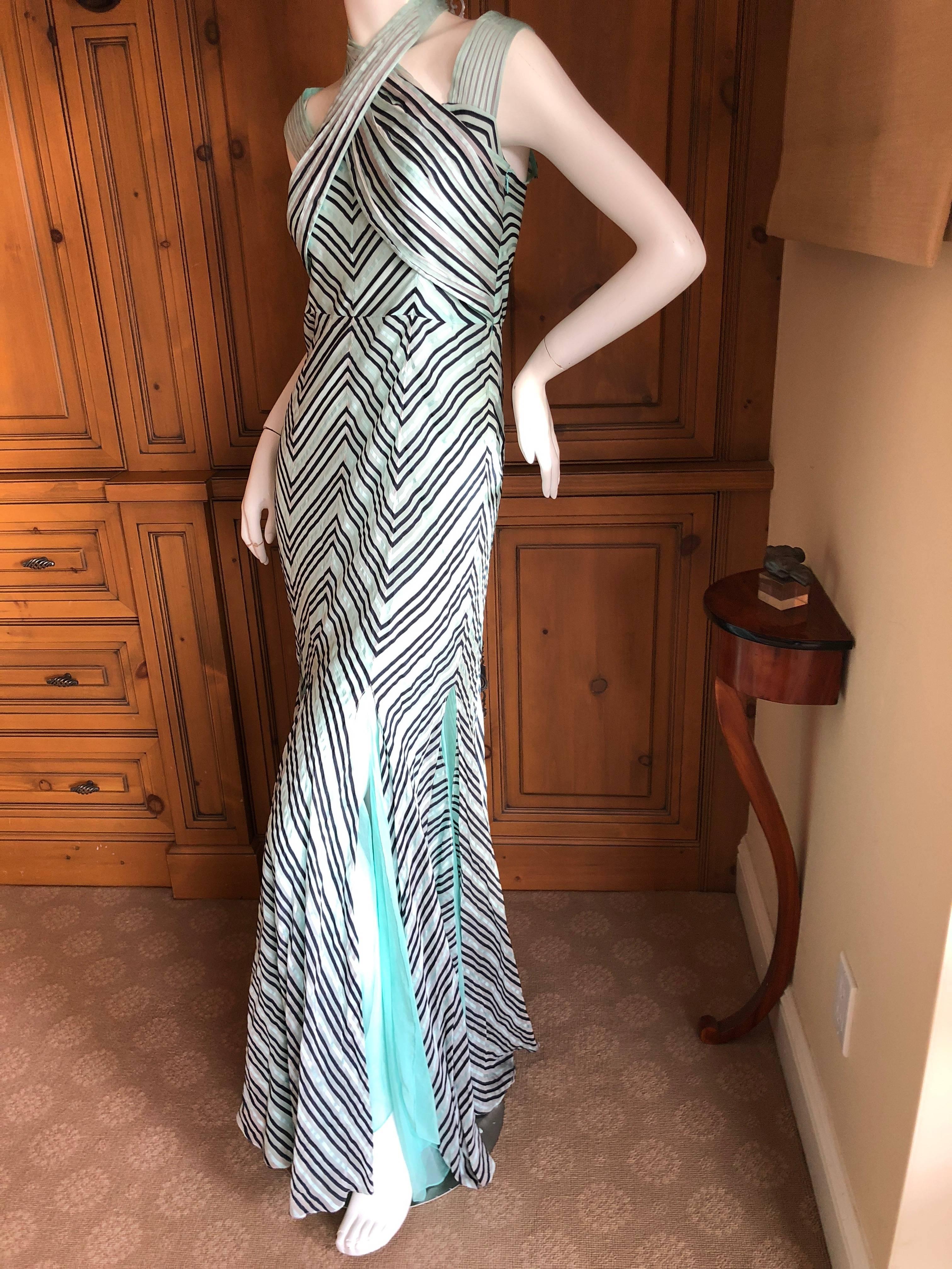 Zac Posen Vintage Silk Chevron Stripe Dress with Romantic Car Wash Hem In Excellent Condition For Sale In Cloverdale, CA