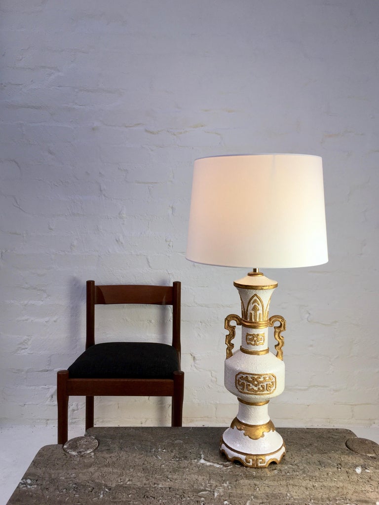 Zaccagnini Lamp in White with Gold Leaf, Italy, 1950s For Sale at