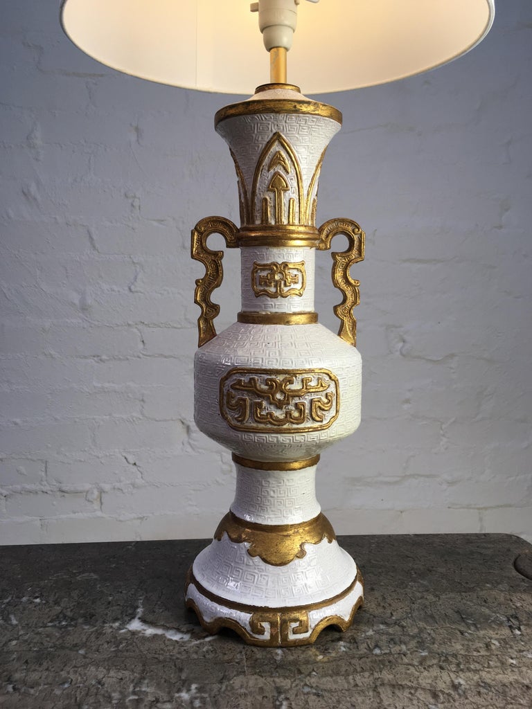 Zaccagnini Lamp in White with Gold Leaf, Italy, 1950s For Sale at