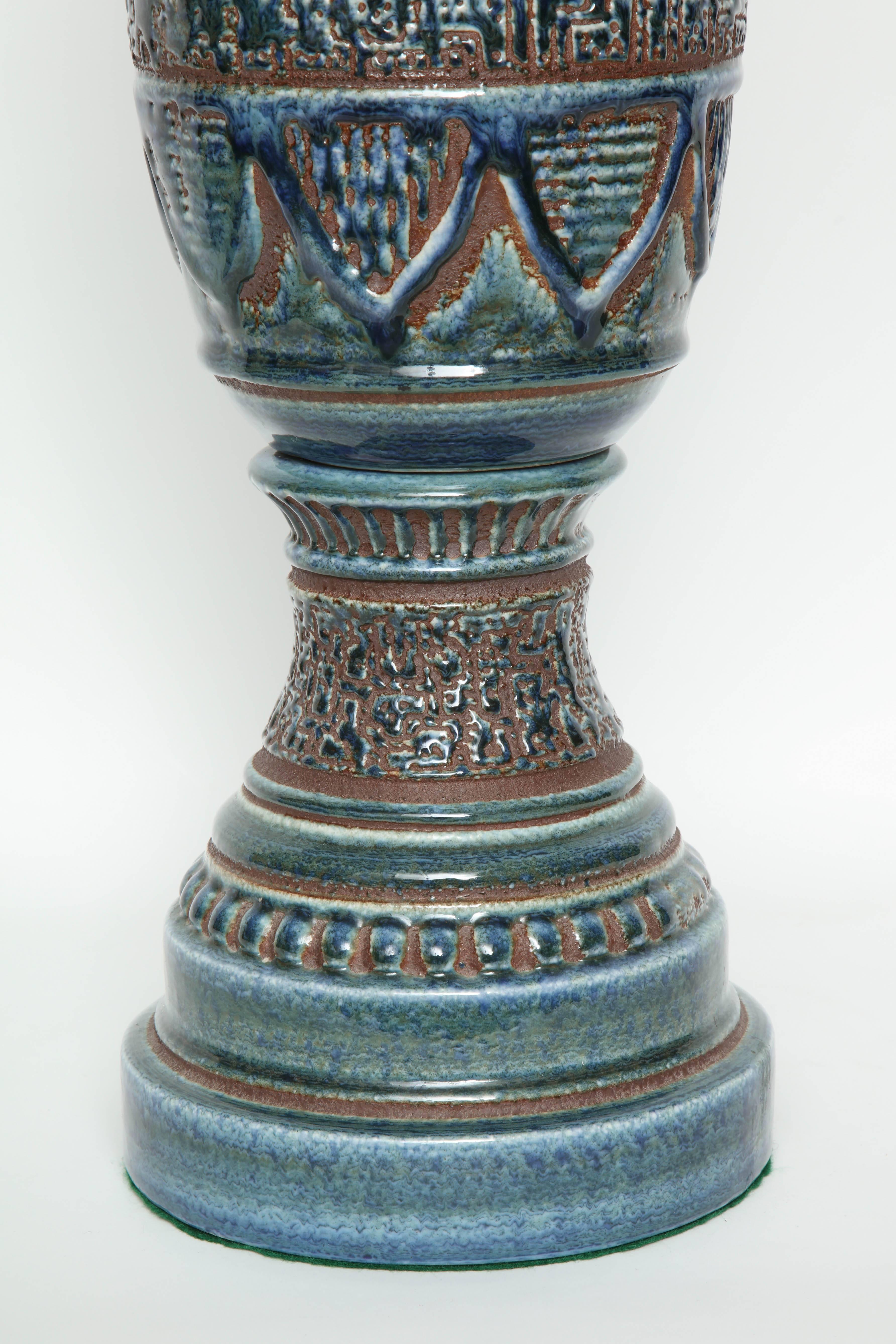Mid-Century Modern Zaccagnini Blue Ceramic Lamps