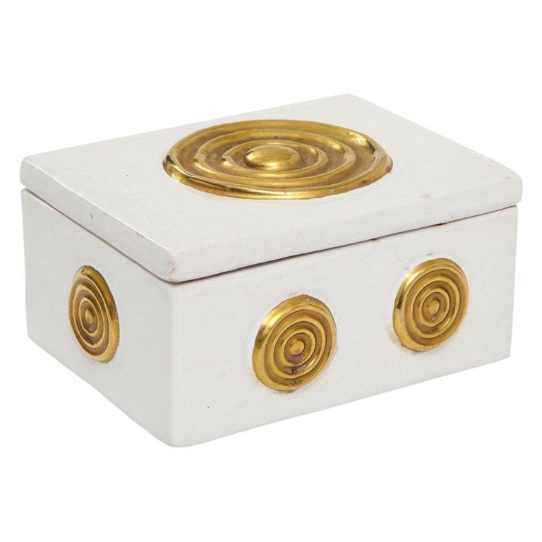 Zaccagnini Box, Ceramic, White, Gold, Signed For Sale